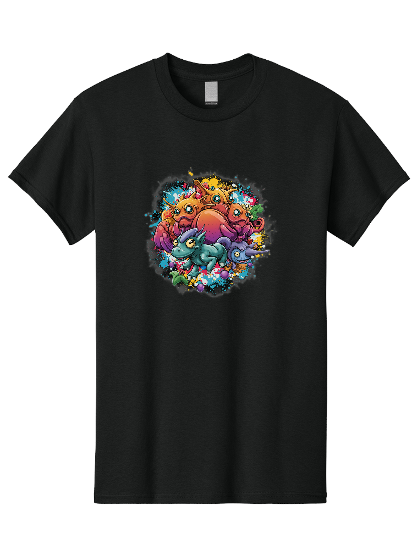 Colorful-Creatures Men'S Graphic Tee, 100% Cotton, Comfortable Casual Summer Wear, Machine Washable, Fantasy Creatures, Cartoon Characters, Colorful Illustration, Whimsical Creatures, Playful Design, Imaginative Art, Vibrant Colors, Baa385 19