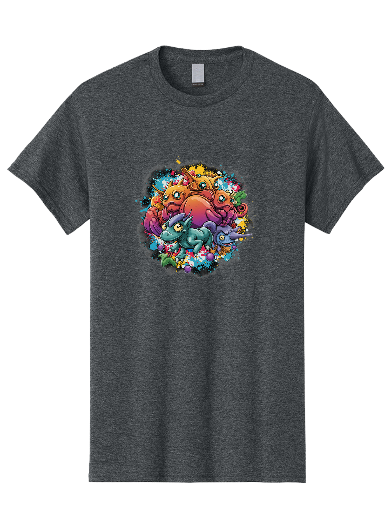 Colorful-Creatures Men'S Graphic Tee, 100% Cotton, Comfortable Casual Summer Wear, Machine Washable, Fantasy Creatures, Cartoon Characters, Colorful Illustration, Whimsical Creatures, Playful Design, Imaginative Art, Vibrant Colors, Baa385 17