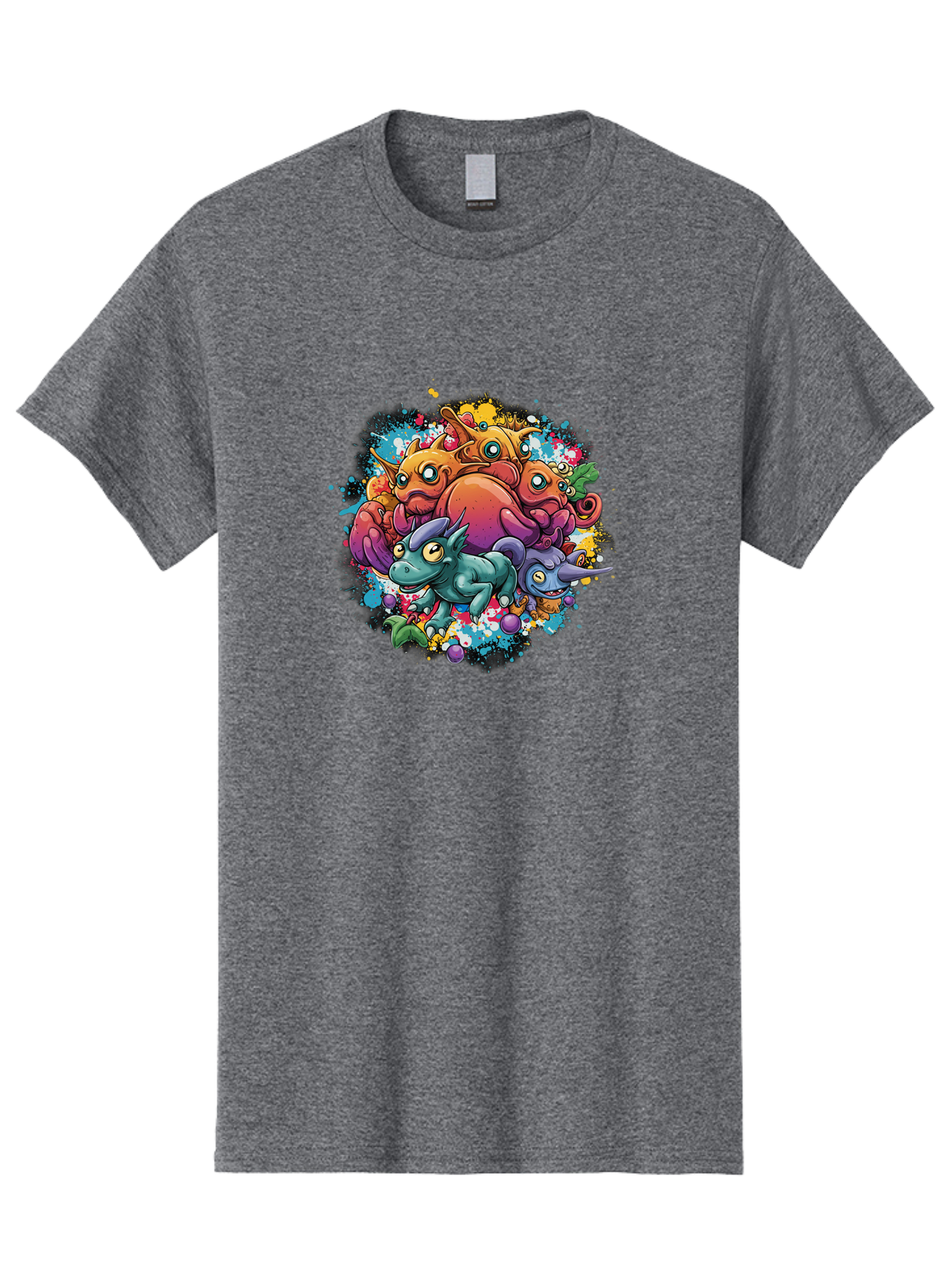 Colorful-Creatures Men'S Graphic Tee, 100% Cotton, Comfortable Casual Summer Wear, Machine Washable, Fantasy Creatures, Cartoon Characters, Colorful Illustration, Whimsical Creatures, Playful Design, Imaginative Art, Vibrant Colors, Baa385 21