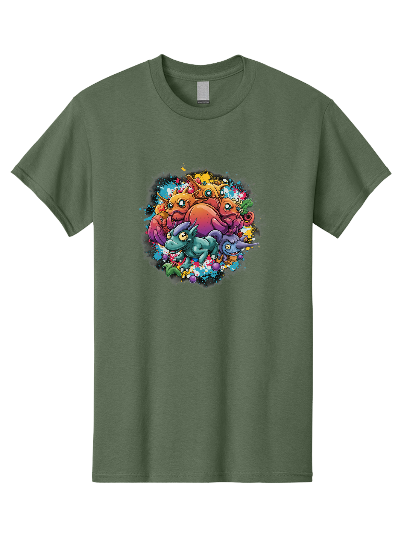 Colorful-Creatures Men'S Graphic Tee, 100% Cotton, Comfortable Casual Summer Wear, Machine Washable, Fantasy Creatures, Cartoon Characters, Colorful Illustration, Whimsical Creatures, Playful Design, Imaginative Art, Vibrant Colors, Baa385 5