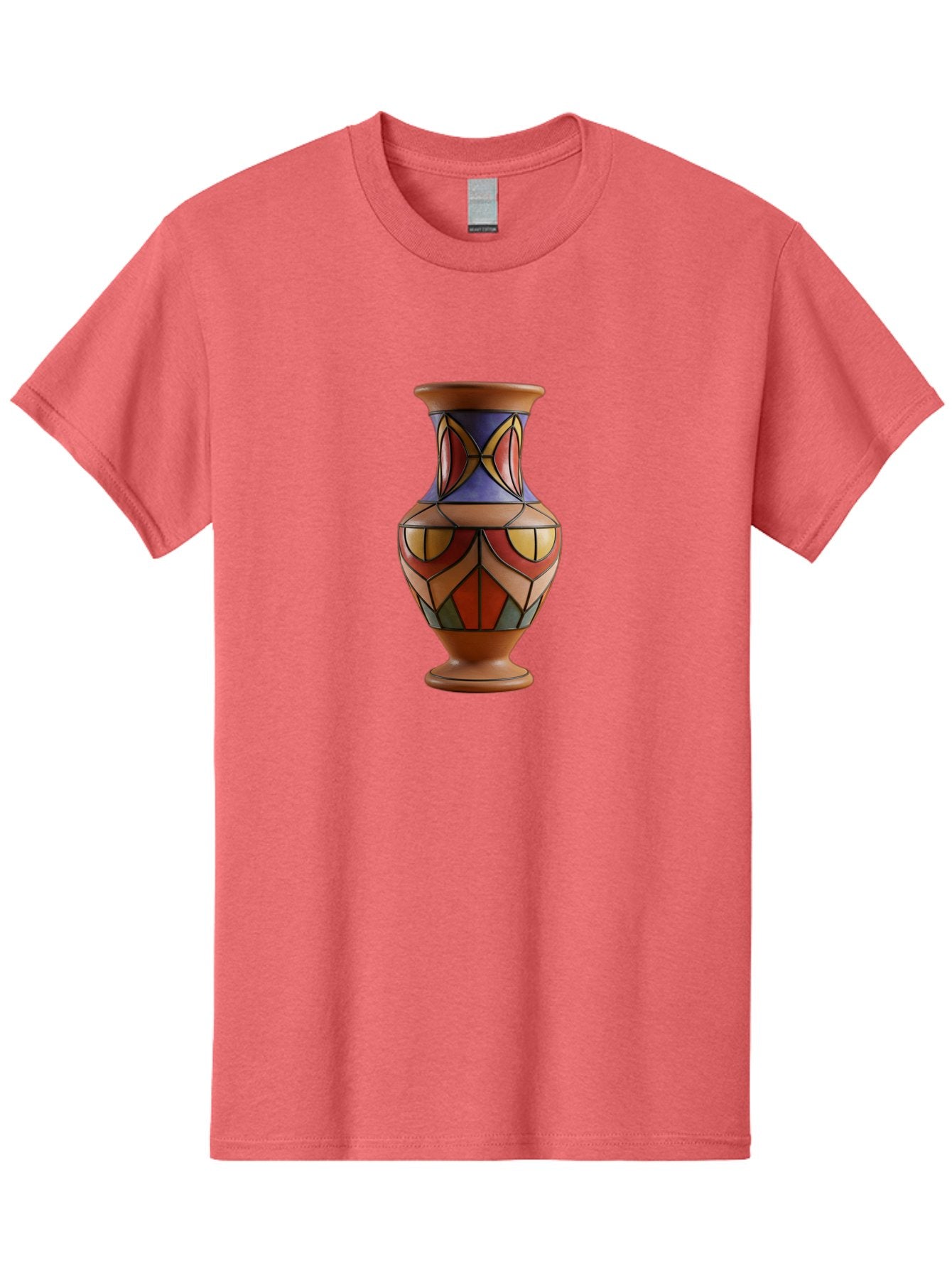 Colorful-Decorative-Vase Men'S Graphic Tee, 100% Cotton, Comfortable Casual Summer Wear, Machine Washable, Hand-Painted Vase, Ceramic Art, Geometric Shapes, Red, Blue, Yellow, Orange, Black, Earthy Tones, Interior Decor, Bohemian Style, Baa386 4