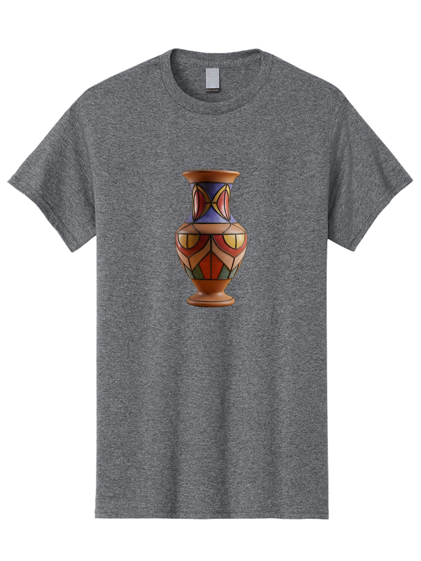 Colorful-Decorative-Vase Men'S Graphic Tee, 100% Cotton, Comfortable Casual Summer Wear, Machine Washable, Hand-Painted Vase, Ceramic Art, Geometric Shapes, Red, Blue, Yellow, Orange, Black, Earthy Tones, Interior Decor, Bohemian Style, Baa386 6