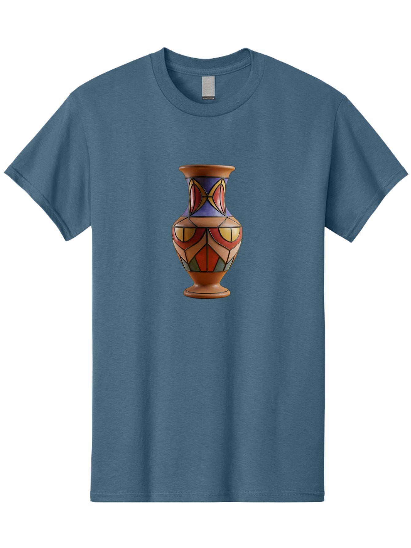 Colorful-Decorative-Vase Men'S Graphic Tee, 100% Cotton, Comfortable Casual Summer Wear, Machine Washable, Hand-Painted Vase, Ceramic Art, Geometric Shapes, Red, Blue, Yellow, Orange, Black, Earthy Tones, Interior Decor, Bohemian Style, Baa386 10