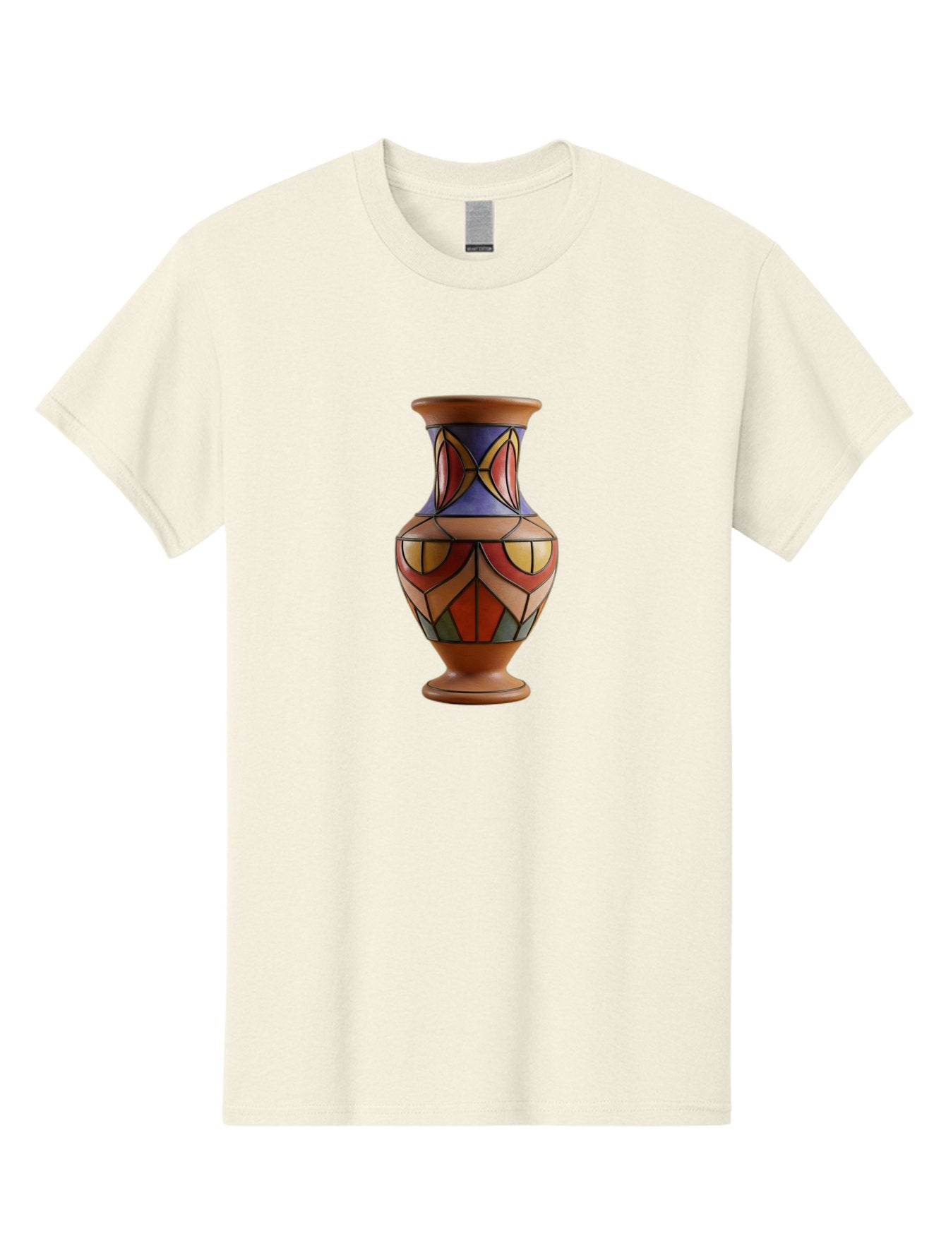 Colorful-Decorative-Vase Men'S Graphic Tee, 100% Cotton, Comfortable Casual Summer Wear, Machine Washable, Hand-Painted Vase, Ceramic Art, Geometric Shapes, Red, Blue, Yellow, Orange, Black, Earthy Tones, Interior Decor, Bohemian Style, Baa386 9