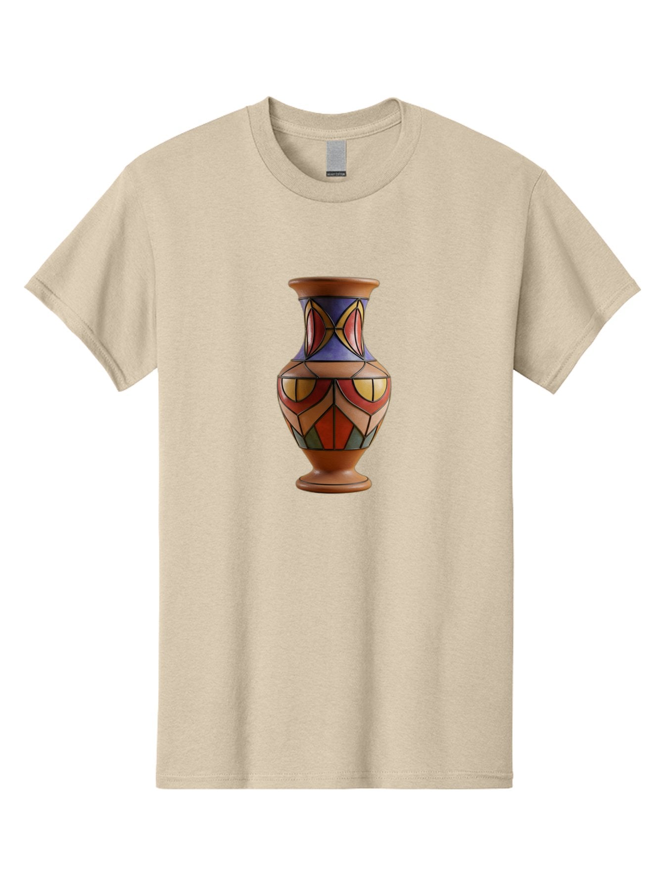 Colorful-Decorative-Vase Men'S Graphic Tee, 100% Cotton, Comfortable Casual Summer Wear, Machine Washable, Hand-Painted Vase, Ceramic Art, Geometric Shapes, Red, Blue, Yellow, Orange, Black, Earthy Tones, Interior Decor, Bohemian Style, Baa386 13