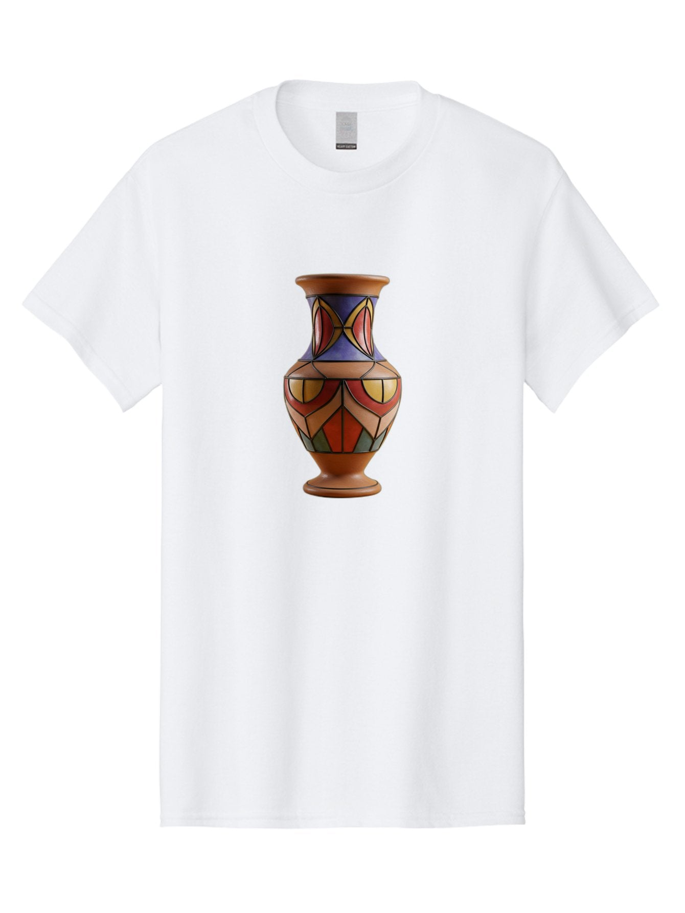 Colorful-Decorative-Vase Men'S Graphic Tee, 100% Cotton, Comfortable Casual Summer Wear, Machine Washable, Hand-Painted Vase, Ceramic Art, Geometric Shapes, Red, Blue, Yellow, Orange, Black, Earthy Tones, Interior Decor, Bohemian Style, Baa386 3