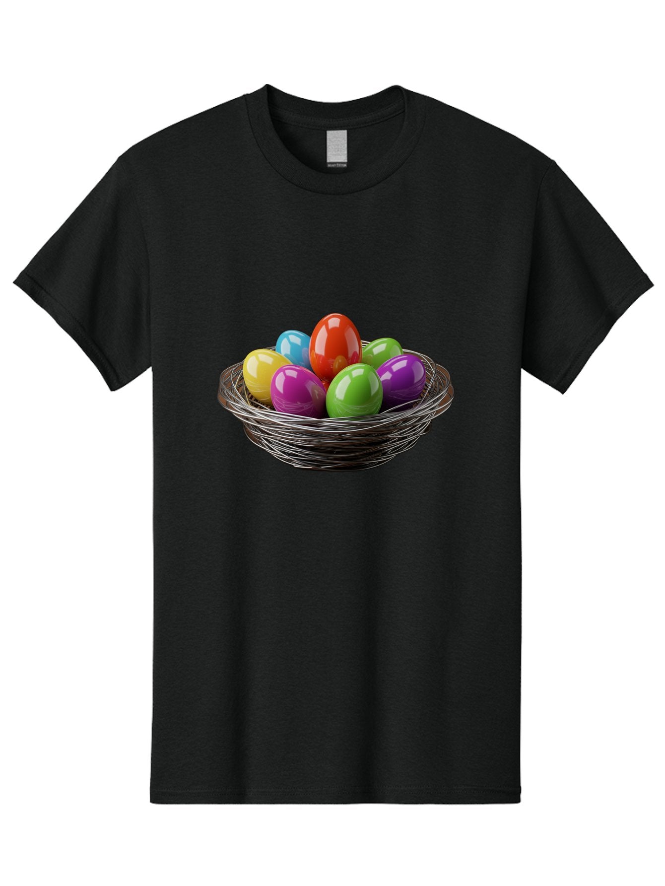 Colorful-Easter-Eggs Men'S Graphic Tee, 100% Cotton, Comfortable Casual Summer Wear, Machine Washable, Colorful Easter Eggs, Easter Egg Hunt, Vibrant Colors, Wire Basket, Holiday Decorations, Festive Treats, Spring Celebration, Shiny Eggs Baa388 8