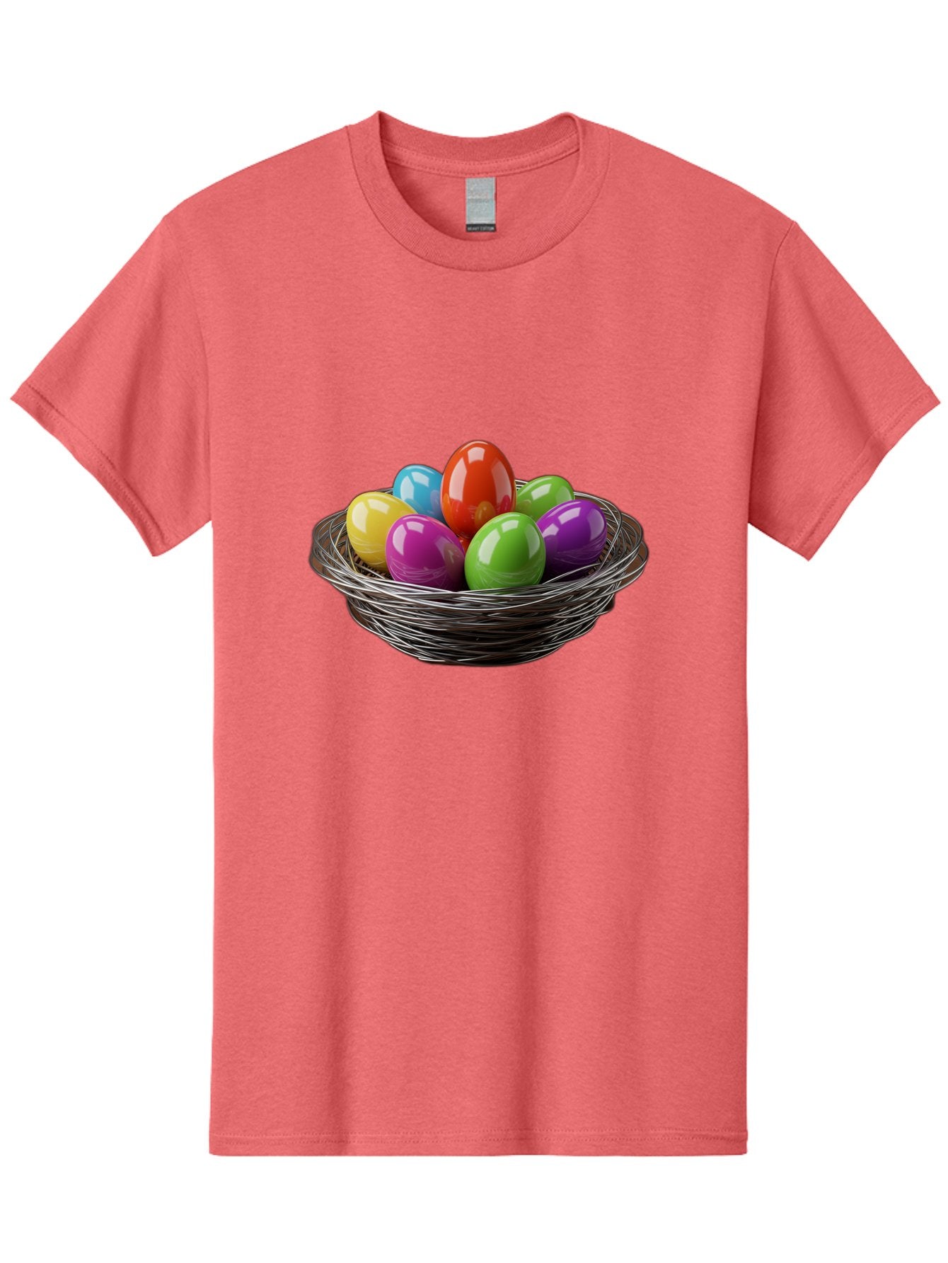 Colorful-Easter-Eggs Men'S Graphic Tee, 100% Cotton, Comfortable Casual Summer Wear, Machine Washable, Colorful Easter Eggs, Easter Egg Hunt, Vibrant Colors, Wire Basket, Holiday Decorations, Festive Treats, Spring Celebration, Shiny Eggs Baa388 15