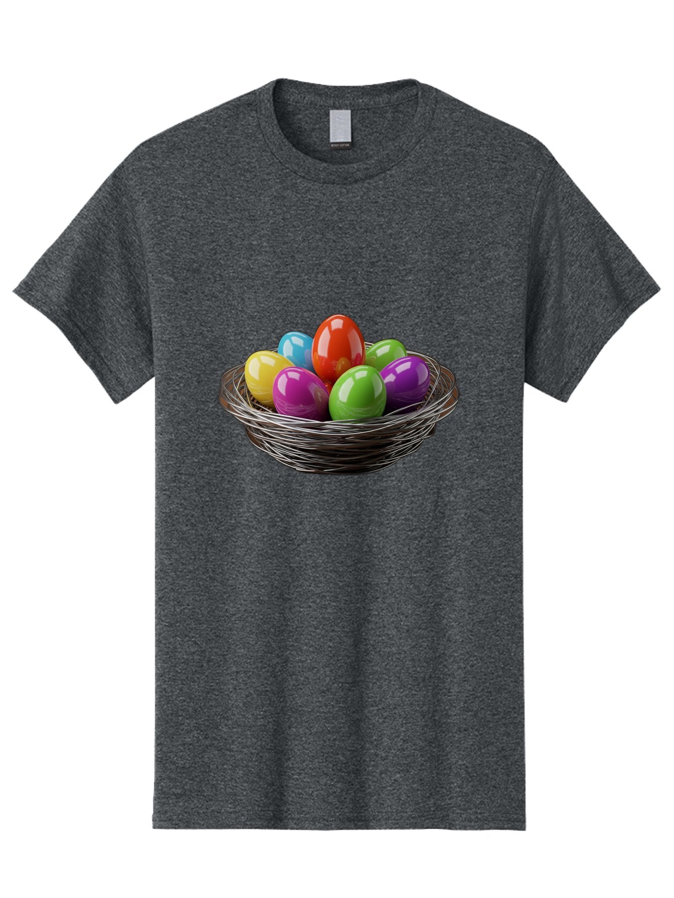 Colorful-Easter-Eggs Men'S Graphic Tee, 100% Cotton, Comfortable Casual Summer Wear, Machine Washable, Colorful Easter Eggs, Easter Egg Hunt, Vibrant Colors, Wire Basket, Holiday Decorations, Festive Treats, Spring Celebration, Shiny Eggs Baa388 13