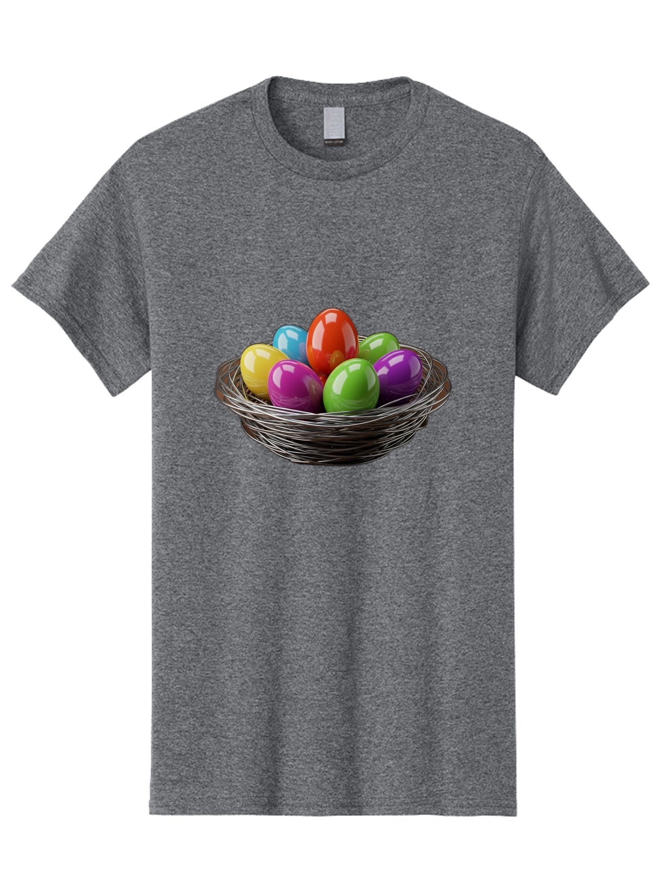 Colorful-Easter-Eggs Men'S Graphic Tee, 100% Cotton, Comfortable Casual Summer Wear, Machine Washable, Colorful Easter Eggs, Easter Egg Hunt, Vibrant Colors, Wire Basket, Holiday Decorations, Festive Treats, Spring Celebration, Shiny Eggs Baa388 12