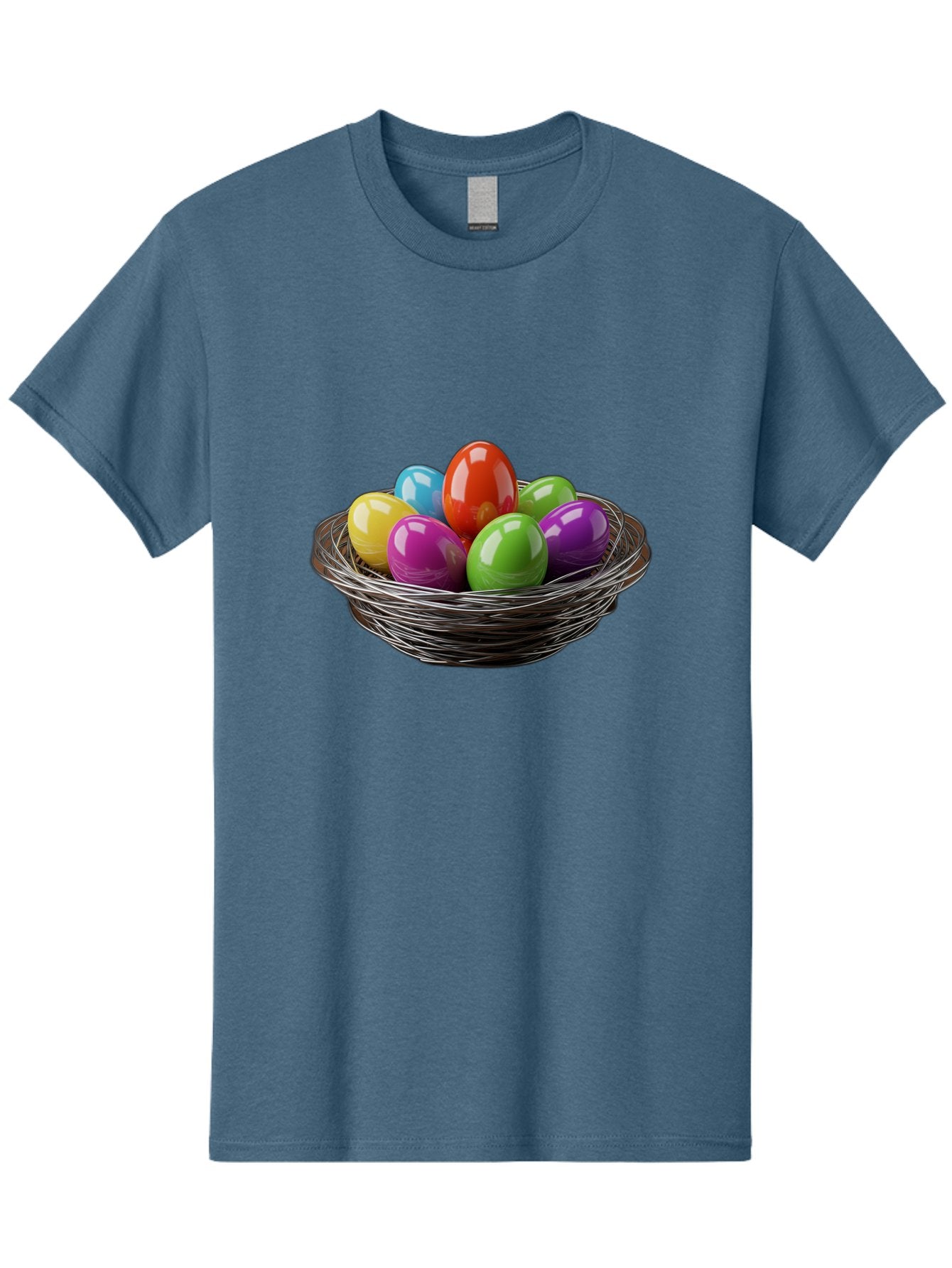 Colorful-Easter-Eggs Men'S Graphic Tee, 100% Cotton, Comfortable Casual Summer Wear, Machine Washable, Colorful Easter Eggs, Easter Egg Hunt, Vibrant Colors, Wire Basket, Holiday Decorations, Festive Treats, Spring Celebration, Shiny Eggs Baa388 10