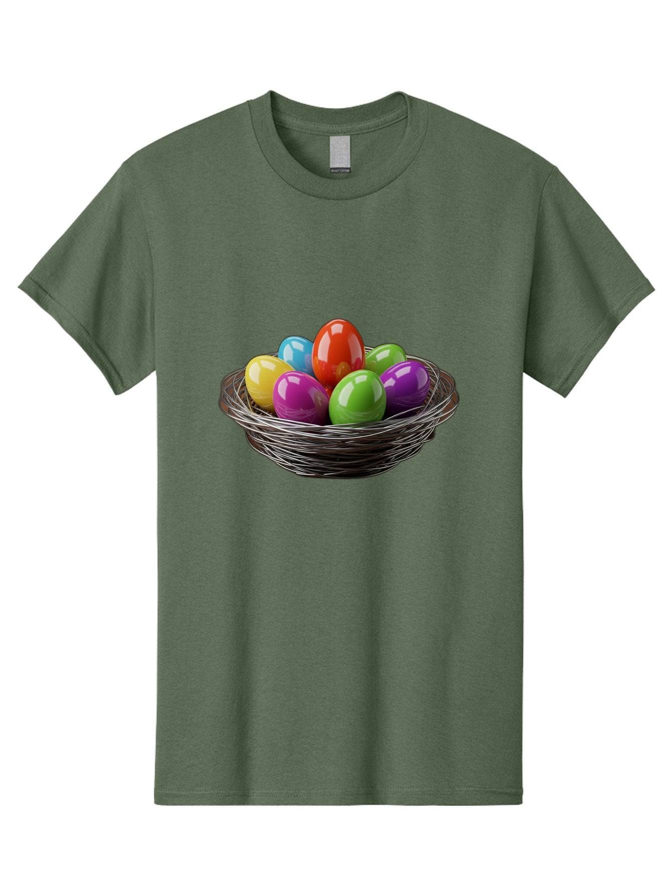 Colorful-Easter-Eggs Men'S Graphic Tee, 100% Cotton, Comfortable Casual Summer Wear, Machine Washable, Colorful Easter Eggs, Easter Egg Hunt, Vibrant Colors, Wire Basket, Holiday Decorations, Festive Treats, Spring Celebration, Shiny Eggs Baa388 5