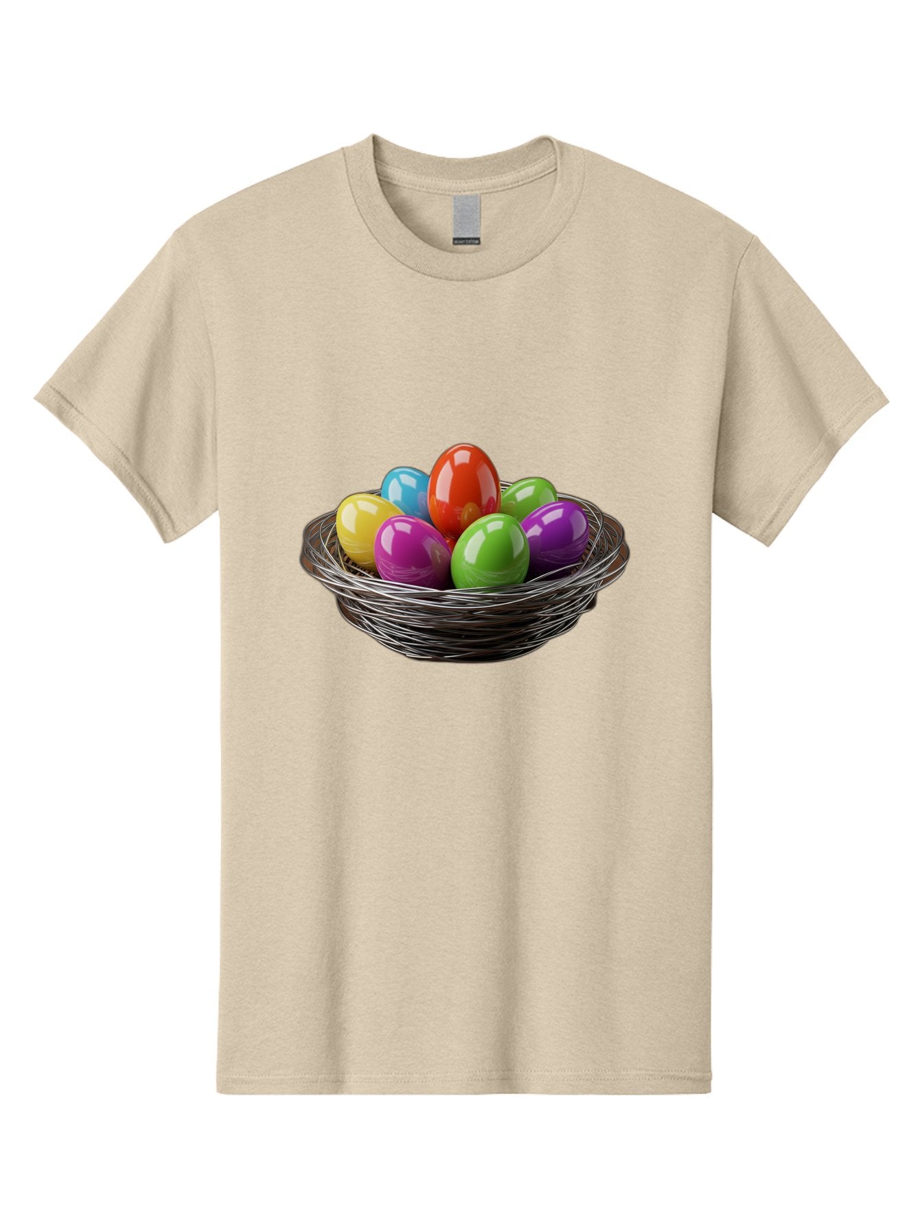 Colorful-Easter-Eggs Men'S Graphic Tee, 100% Cotton, Comfortable Casual Summer Wear, Machine Washable, Colorful Easter Eggs, Easter Egg Hunt, Vibrant Colors, Wire Basket, Holiday Decorations, Festive Treats, Spring Celebration, Shiny Eggs Baa388