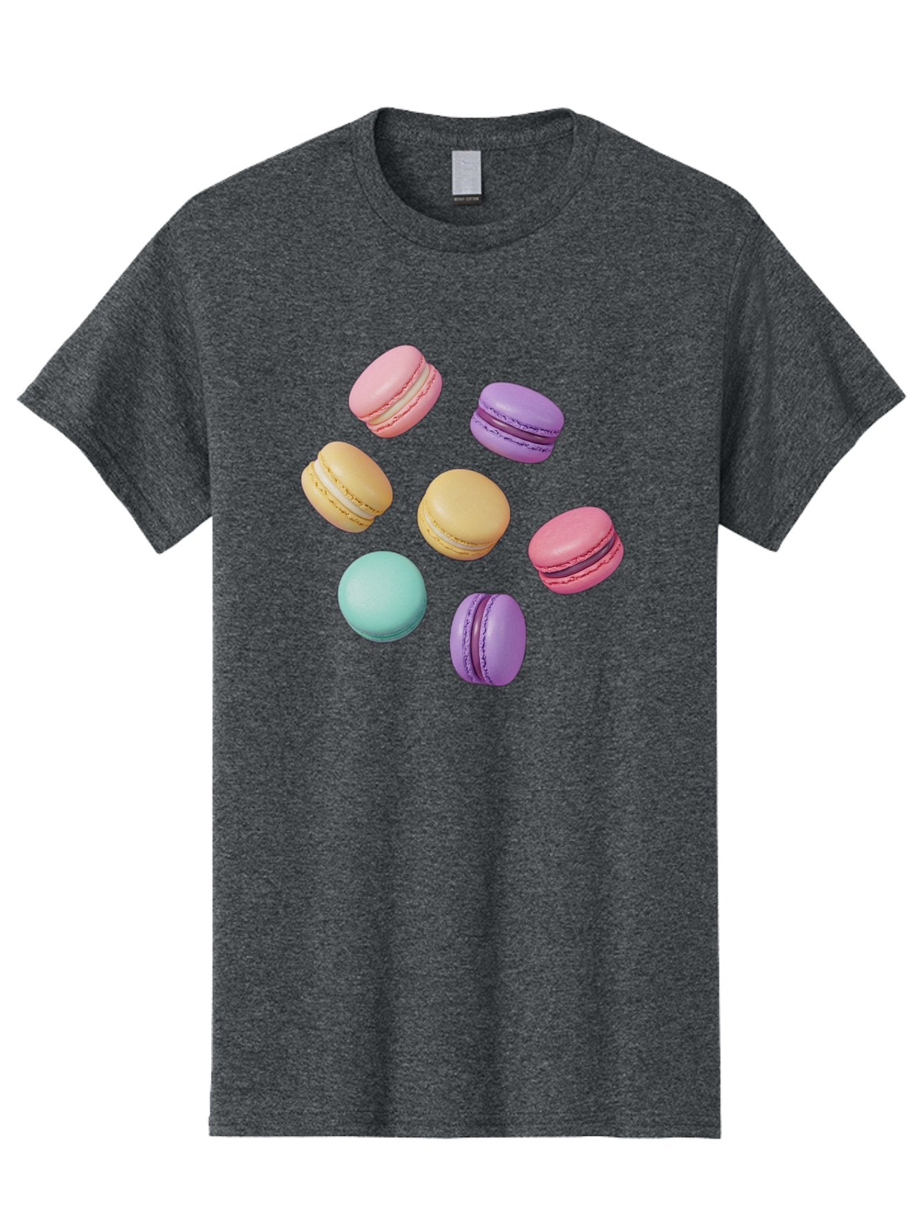 Colorful-Macarons-1 Men'S Graphic Tee, 100% Cotton, Comfortable Casual Summer Wear, Machine Washable, Colorful Macarons, Pastel Macarons, Assorted Macarons, Macaron Dessert, French Macarons, Sweet Treats, French Pastries, Macaron Flavors, Baa389 5
