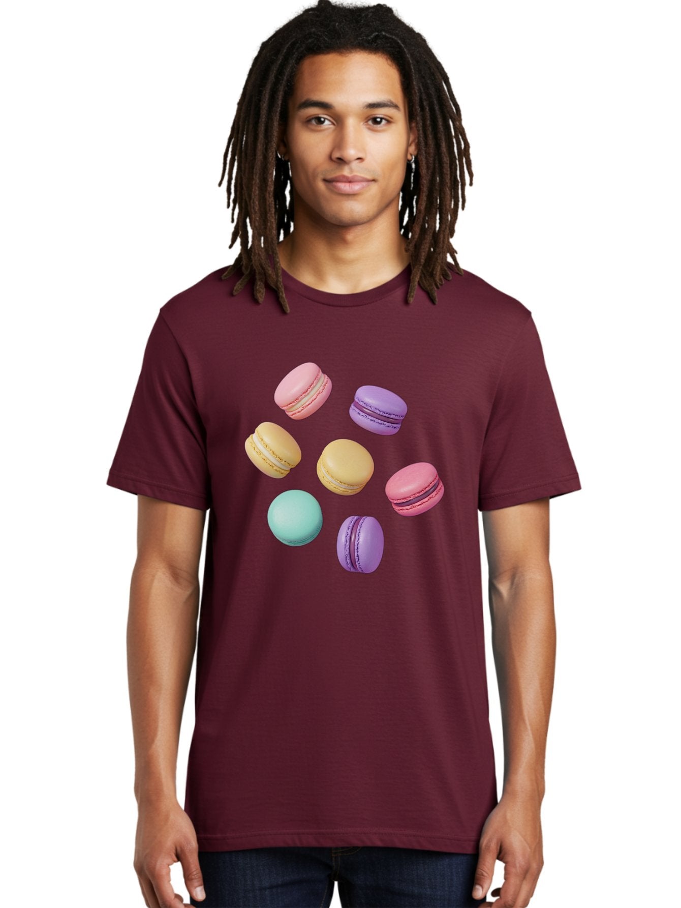 Colorful-Macarons-1 Men'S Graphic Tee, 100% Cotton, Comfortable Casual Summer Wear, Machine Washable, Colorful Macarons, Pastel Macarons, Assorted Macarons, Macaron Dessert, French Macarons, Sweet Treats, French Pastries, Macaron Flavors, Baa389 19