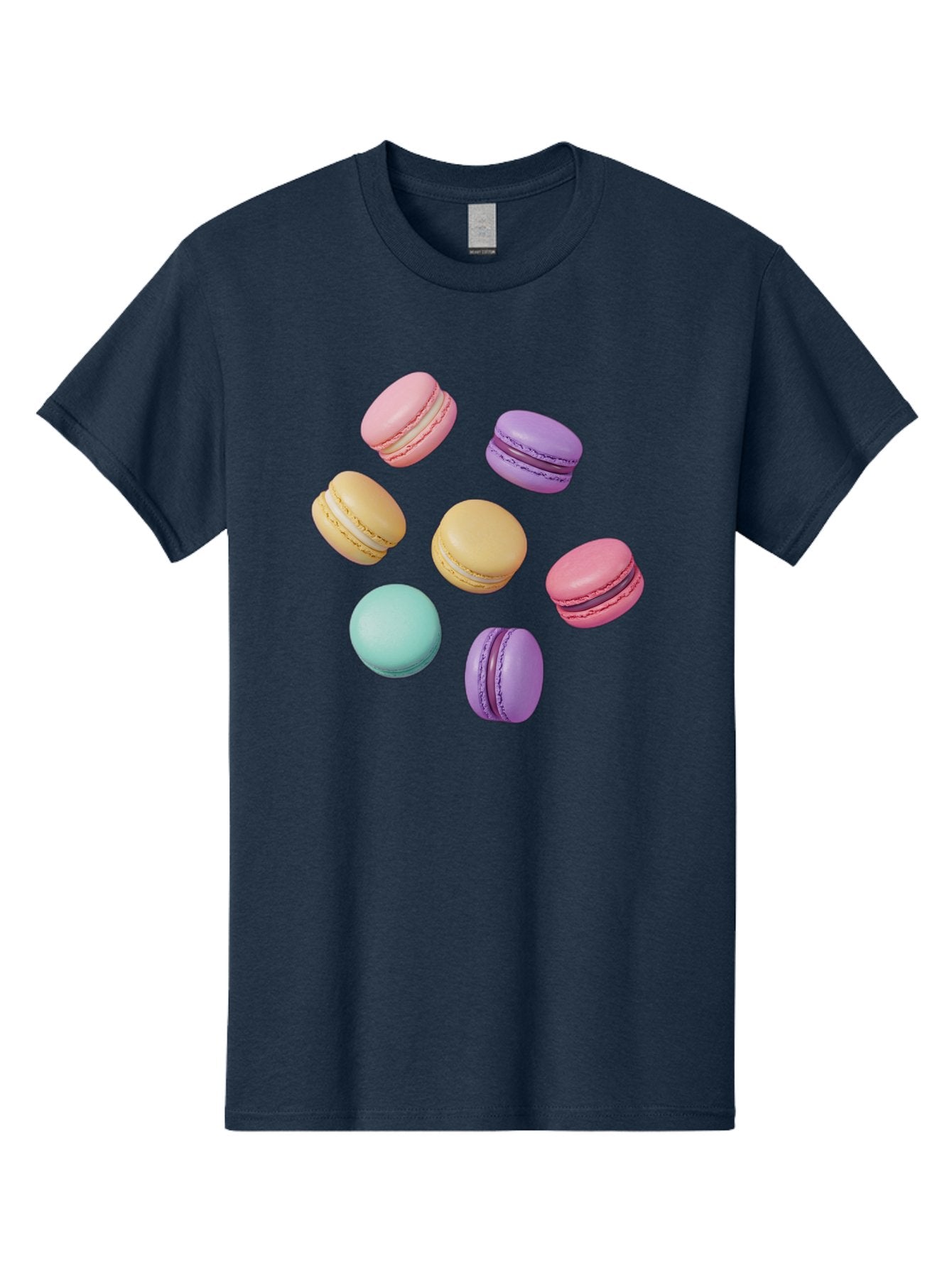 Colorful-Macarons-1 Men'S Graphic Tee, 100% Cotton, Comfortable Casual Summer Wear, Machine Washable, Colorful Macarons, Pastel Macarons, Assorted Macarons, Macaron Dessert, French Macarons, Sweet Treats, French Pastries, Macaron Flavors, Baa389 3