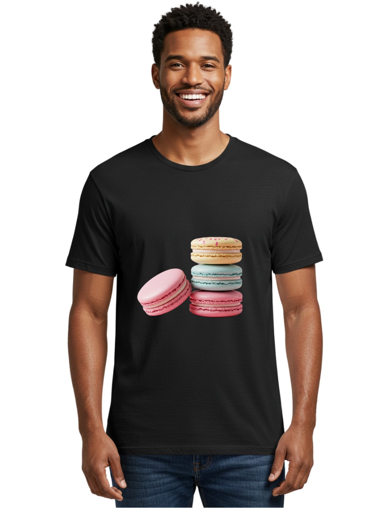Colorful-Macarons Men'S Graphic Tee, 100% Cotton, Comfortable Casual Summer Wear, Machine Washable, Stack Of Colorful Macarons, Pastel Colors, Sweet Treats, Baked Goods, Delicate Cookies, French Desserts, Dessert Photography, Macaron Stack Baa390 30
