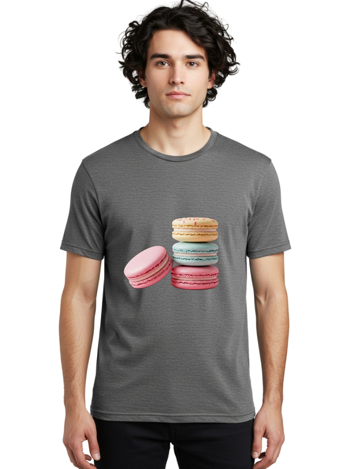 Colorful-Macarons Men'S Graphic Tee, 100% Cotton, Comfortable Casual Summer Wear, Machine Washable, Stack Of Colorful Macarons, Pastel Colors, Sweet Treats, Baked Goods, Delicate Cookies, French Desserts, Dessert Photography, Macaron Stack Baa390 24