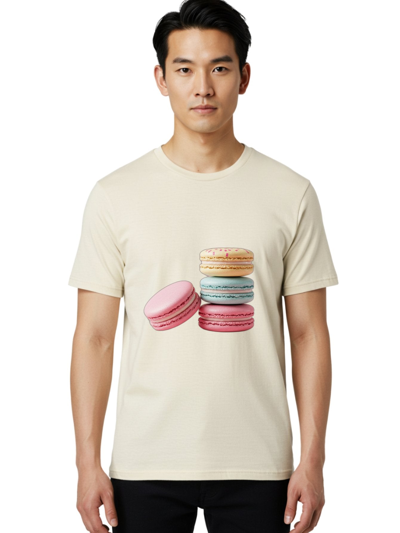 Colorful-Macarons Men'S Graphic Tee, 100% Cotton, Comfortable Casual Summer Wear, Machine Washable, Stack Of Colorful Macarons, Pastel Colors, Sweet Treats, Baked Goods, Delicate Cookies, French Desserts, Dessert Photography, Macaron Stack Baa390 17