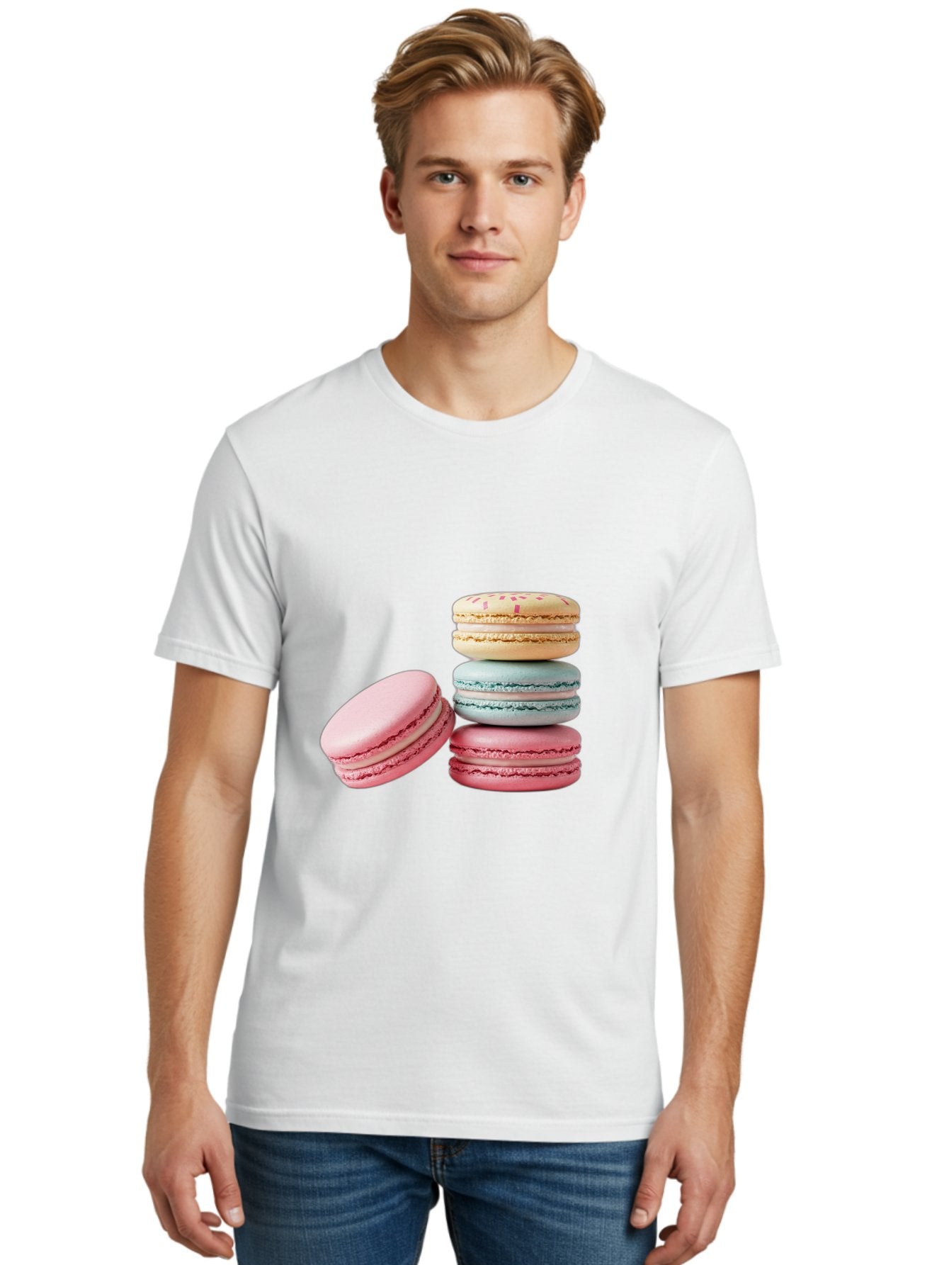 Colorful-Macarons Men'S Graphic Tee, 100% Cotton, Comfortable Casual Summer Wear, Machine Washable, Stack Of Colorful Macarons, Pastel Colors, Sweet Treats, Baked Goods, Delicate Cookies, French Desserts, Dessert Photography, Macaron Stack Baa390 21