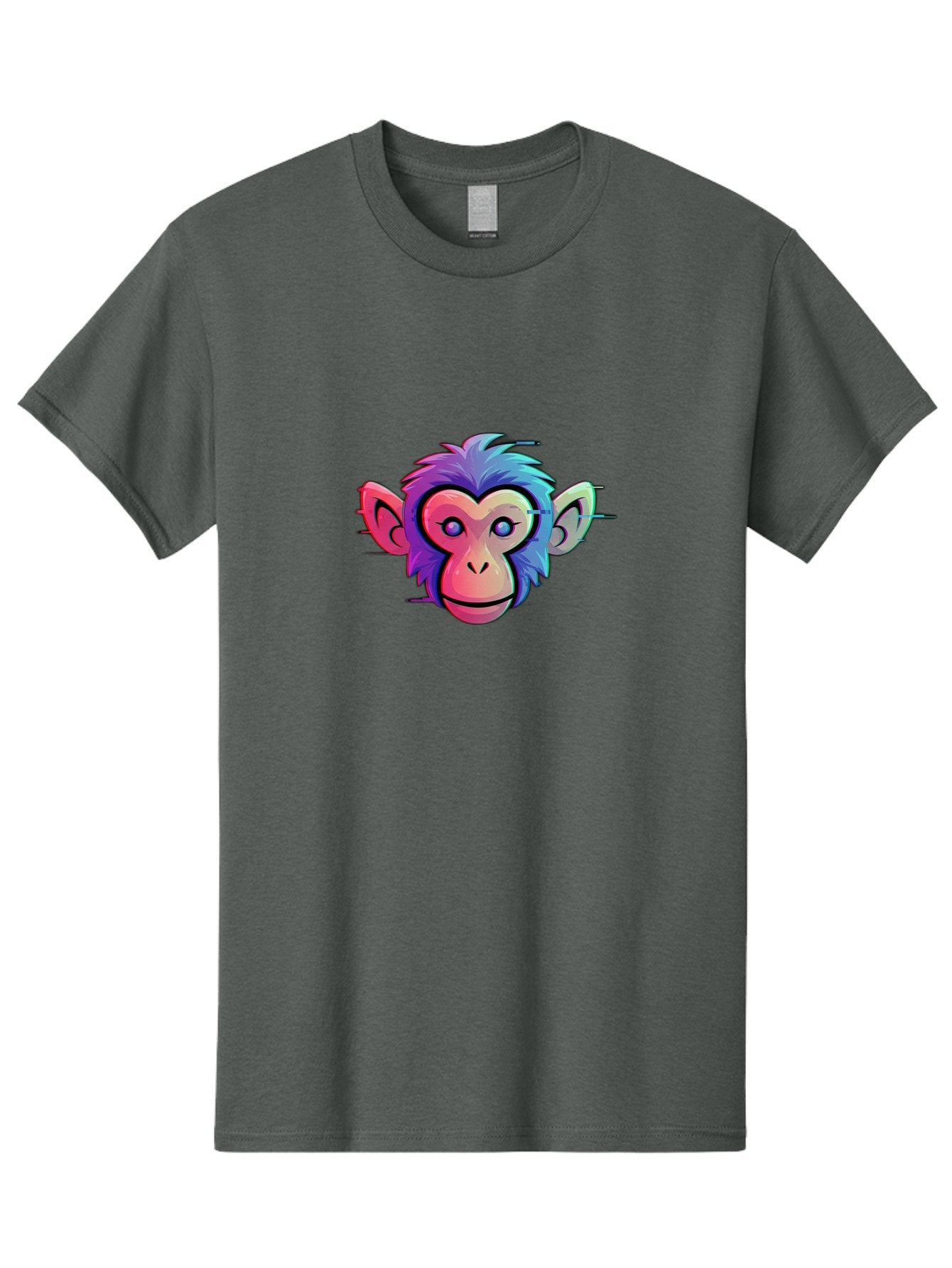 Colorful-Monkey-Head Men'S Graphic Tee, 100% Cotton, Comfortable Casual Summer Wear, Machine Washable, Cartoon Monkey, Colorful Illustration, Vibrant Fur, Pink Face, Blue Eyes, Playful Expression, Whimsical Design, Digital Art, Modern Graphic Baa391 12
