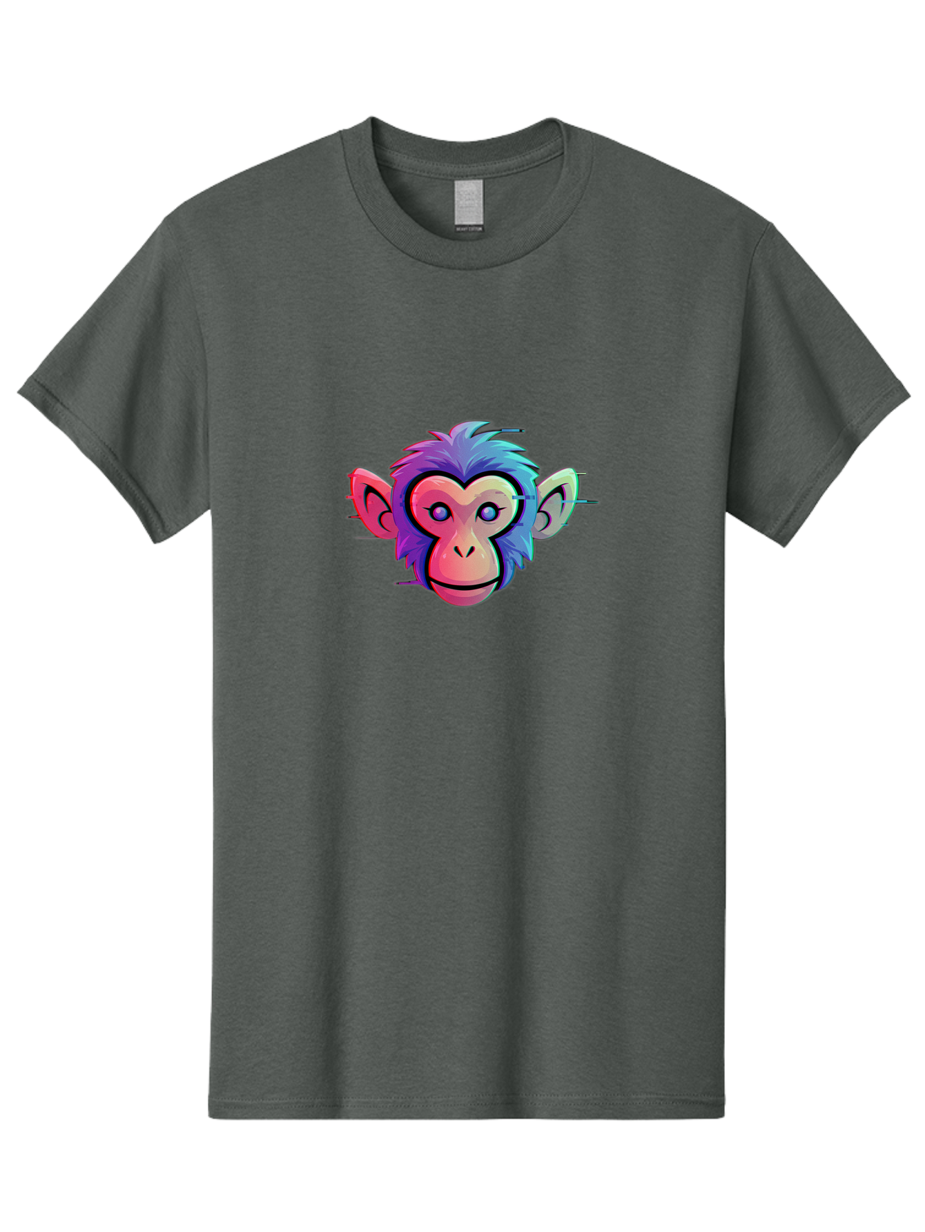 Colorful-Monkey-Head Men'S Graphic Tee, 100% Cotton, Comfortable Casual Summer Wear, Machine Washable, Cartoon Monkey, Colorful Illustration, Vibrant Fur, Pink Face, Blue Eyes, Playful Expression, Whimsical Design, Digital Art, Modern Graphic Baa391 5