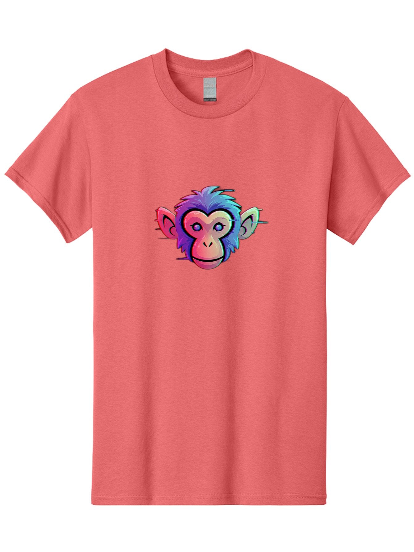 Colorful-Monkey-Head Men'S Graphic Tee, 100% Cotton, Comfortable Casual Summer Wear, Machine Washable, Cartoon Monkey, Colorful Illustration, Vibrant Fur, Pink Face, Blue Eyes, Playful Expression, Whimsical Design, Digital Art, Modern Graphic Baa391 4
