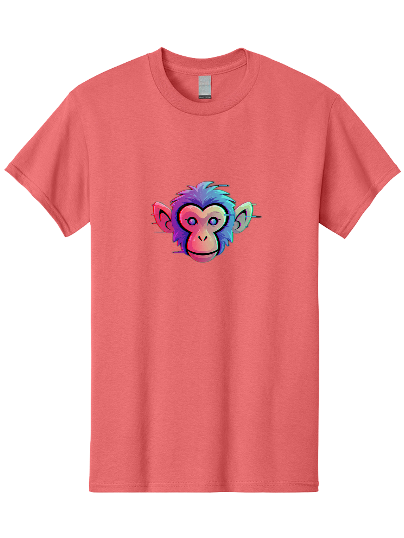 Colorful-Monkey-Head Men'S Graphic Tee, 100% Cotton, Comfortable Casual Summer Wear, Machine Washable, Cartoon Monkey, Colorful Illustration, Vibrant Fur, Pink Face, Blue Eyes, Playful Expression, Whimsical Design, Digital Art, Modern Graphic Baa391 23