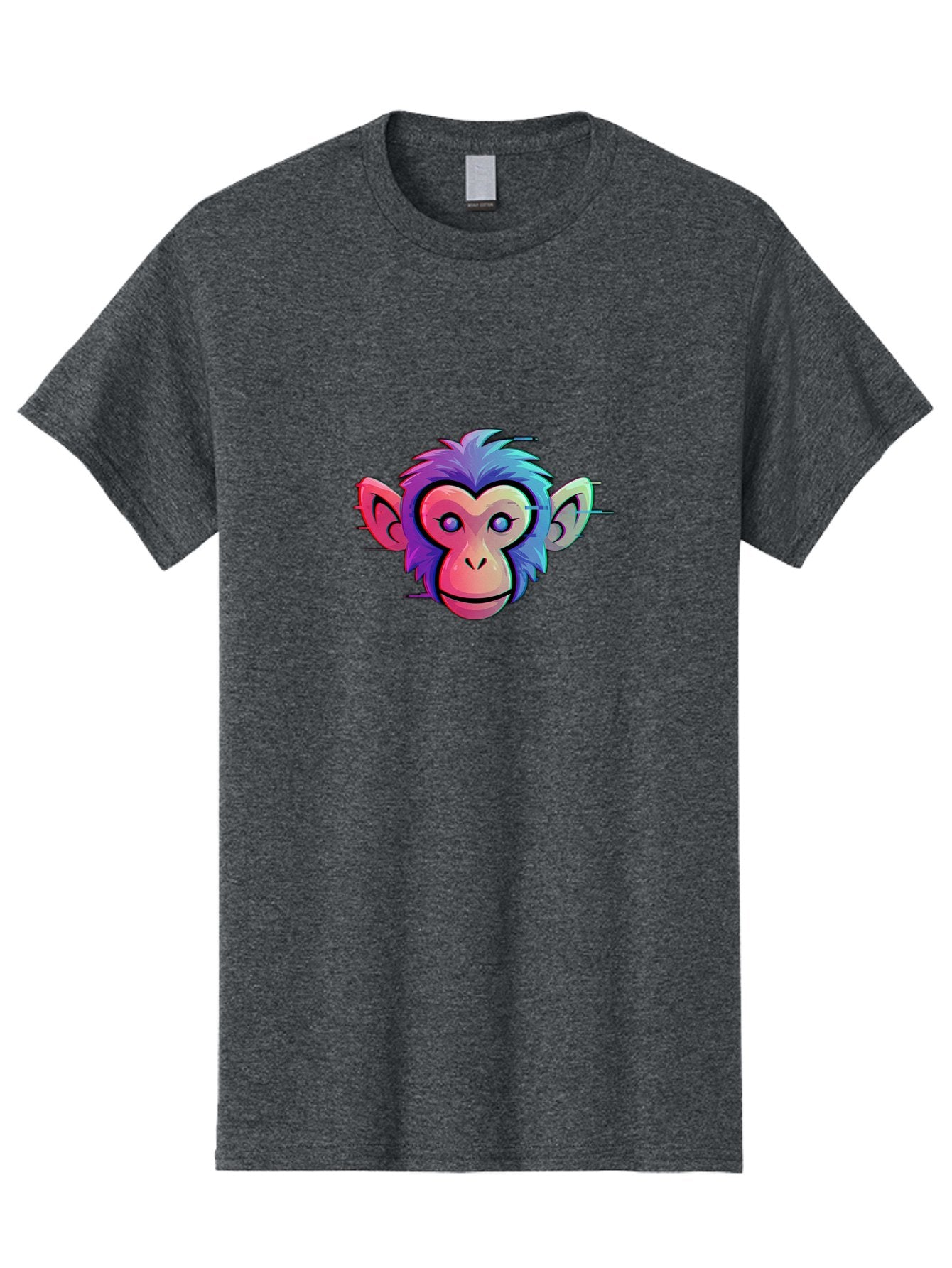 Colorful-Monkey-Head Men'S Graphic Tee, 100% Cotton, Comfortable Casual Summer Wear, Machine Washable, Cartoon Monkey, Colorful Illustration, Vibrant Fur, Pink Face, Blue Eyes, Playful Expression, Whimsical Design, Digital Art, Modern Graphic Baa391 7