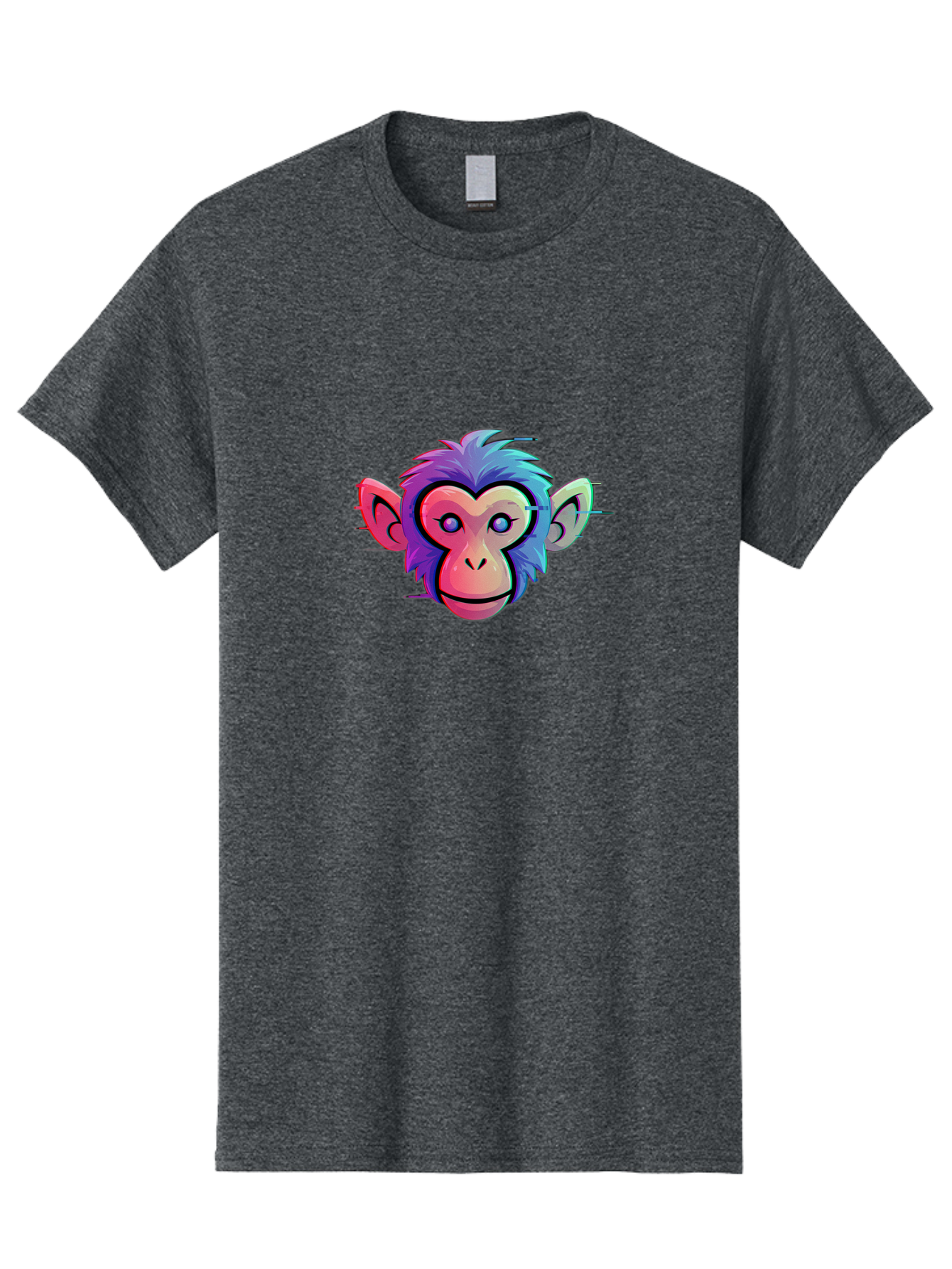 Colorful-Monkey-Head Men'S Graphic Tee, 100% Cotton, Comfortable Casual Summer Wear, Machine Washable, Cartoon Monkey, Colorful Illustration, Vibrant Fur, Pink Face, Blue Eyes, Playful Expression, Whimsical Design, Digital Art, Modern Graphic Baa391 25