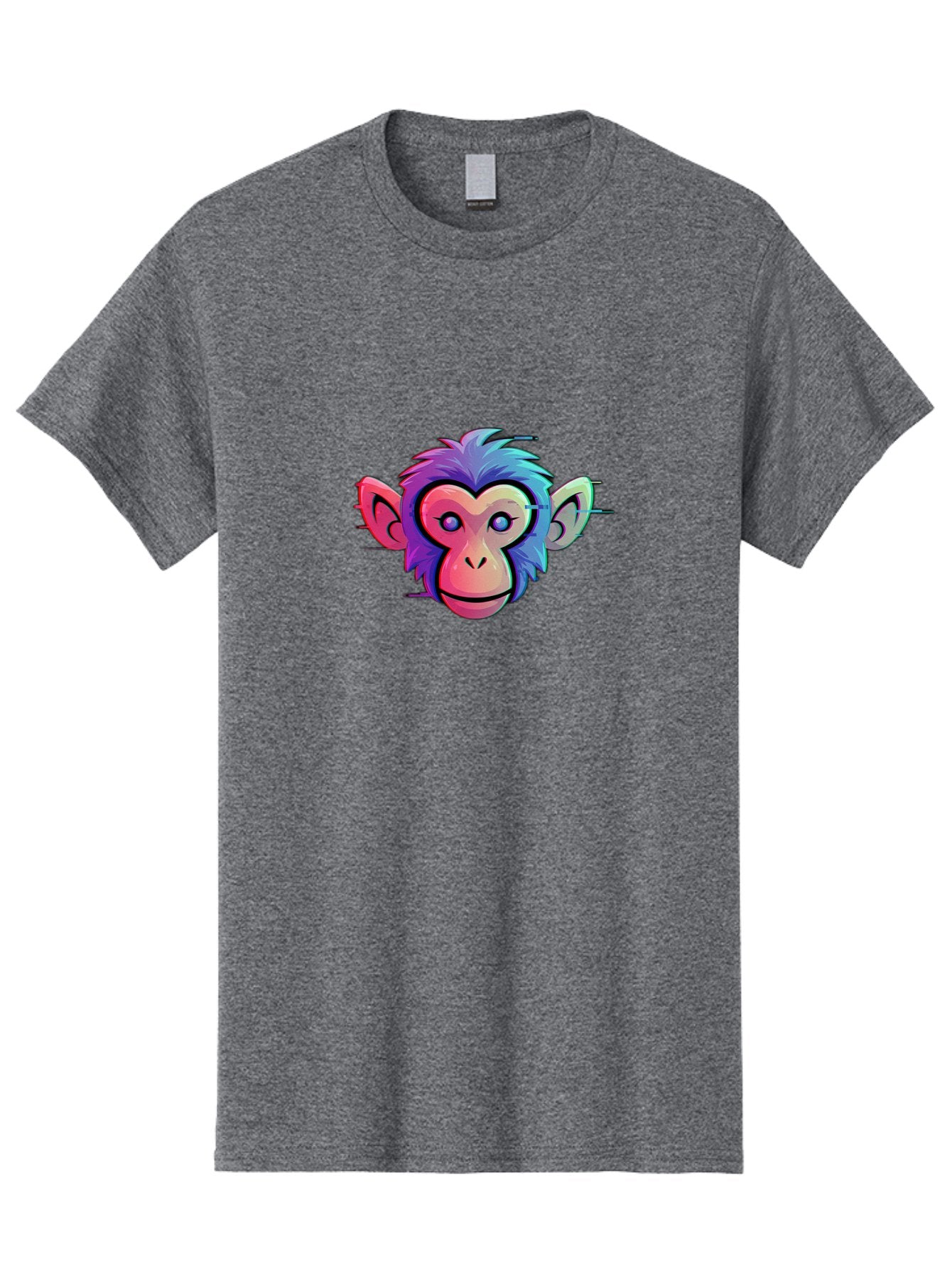 Colorful-Monkey-Head Men'S Graphic Tee, 100% Cotton, Comfortable Casual Summer Wear, Machine Washable, Cartoon Monkey, Colorful Illustration, Vibrant Fur, Pink Face, Blue Eyes, Playful Expression, Whimsical Design, Digital Art, Modern Graphic Baa391 14