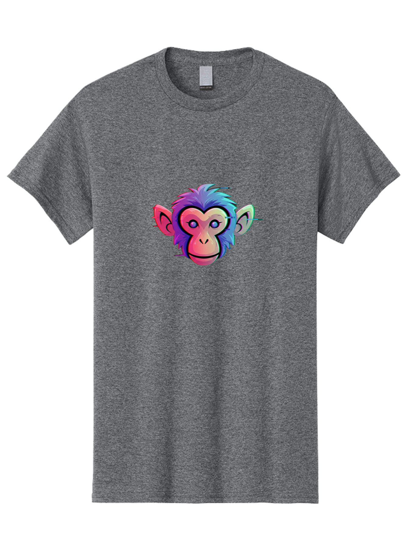 Colorful-Monkey-Head Men'S Graphic Tee, 100% Cotton, Comfortable Casual Summer Wear, Machine Washable, Cartoon Monkey, Colorful Illustration, Vibrant Fur, Pink Face, Blue Eyes, Playful Expression, Whimsical Design, Digital Art, Modern Graphic Baa391 3