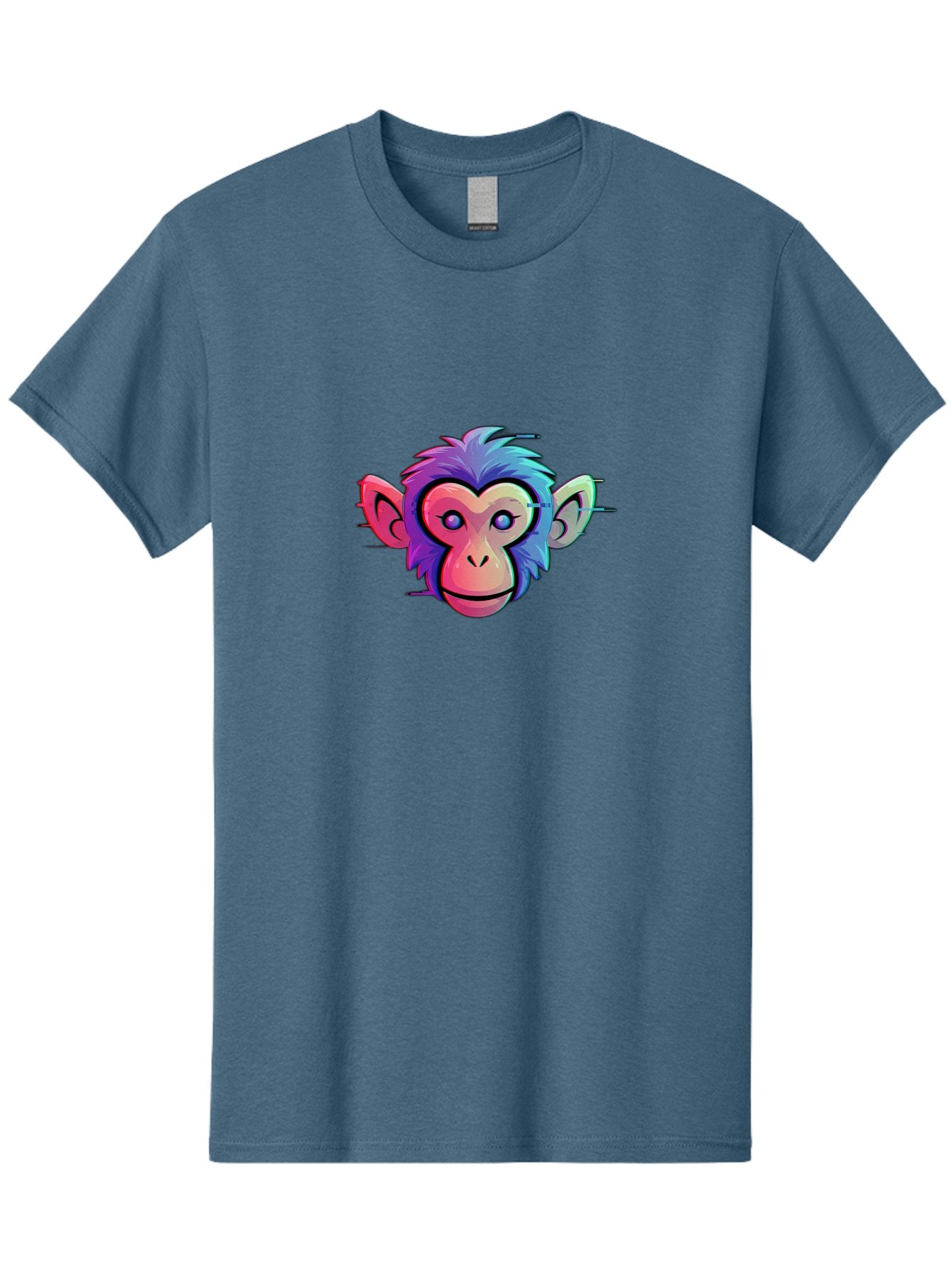 Colorful-Monkey-Head Men'S Graphic Tee, 100% Cotton, Comfortable Casual Summer Wear, Machine Washable, Cartoon Monkey, Colorful Illustration, Vibrant Fur, Pink Face, Blue Eyes, Playful Expression, Whimsical Design, Digital Art, Modern Graphic Baa391 5