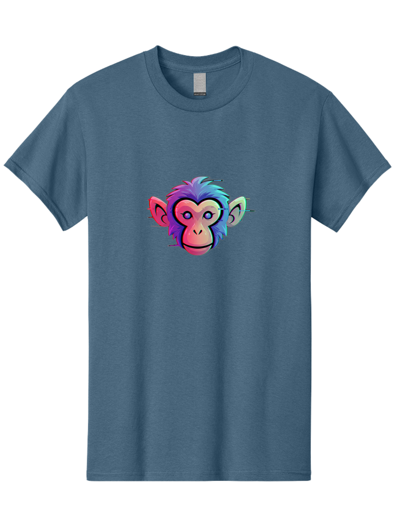 Colorful-Monkey-Head Men'S Graphic Tee, 100% Cotton, Comfortable Casual Summer Wear, Machine Washable, Cartoon Monkey, Colorful Illustration, Vibrant Fur, Pink Face, Blue Eyes, Playful Expression, Whimsical Design, Digital Art, Modern Graphic Baa391 15