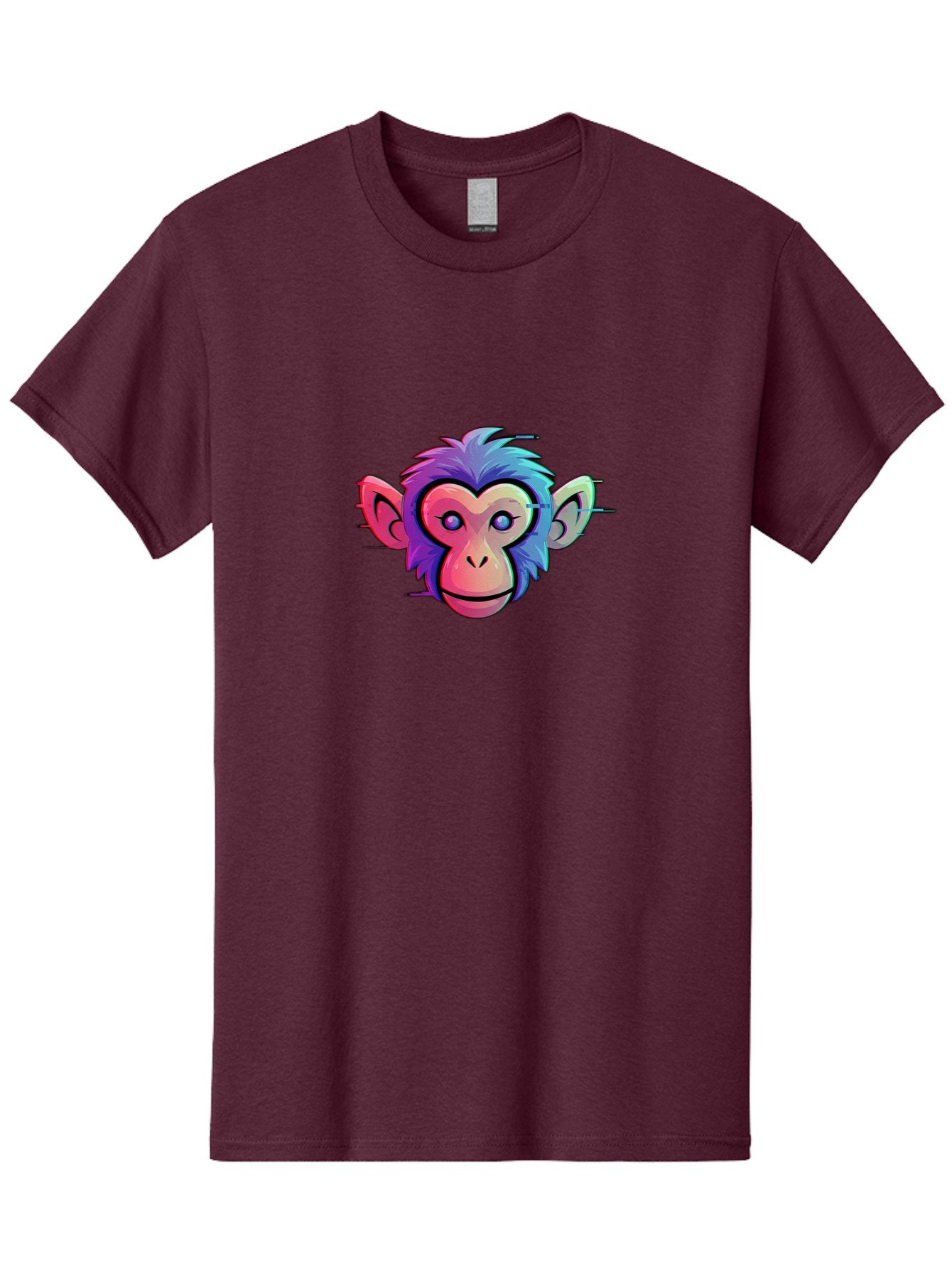 Colorful-Monkey-Head Men'S Graphic Tee, 100% Cotton, Comfortable Casual Summer Wear, Machine Washable, Cartoon Monkey, Colorful Illustration, Vibrant Fur, Pink Face, Blue Eyes, Playful Expression, Whimsical Design, Digital Art, Modern Graphic Baa391