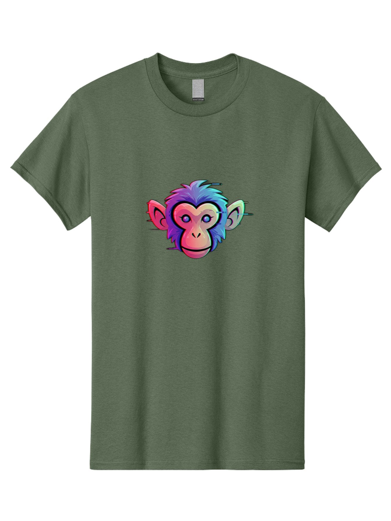 Colorful-Monkey-Head Men'S Graphic Tee, 100% Cotton, Comfortable Casual Summer Wear, Machine Washable, Cartoon Monkey, Colorful Illustration, Vibrant Fur, Pink Face, Blue Eyes, Playful Expression, Whimsical Design, Digital Art, Modern Graphic Baa391 13