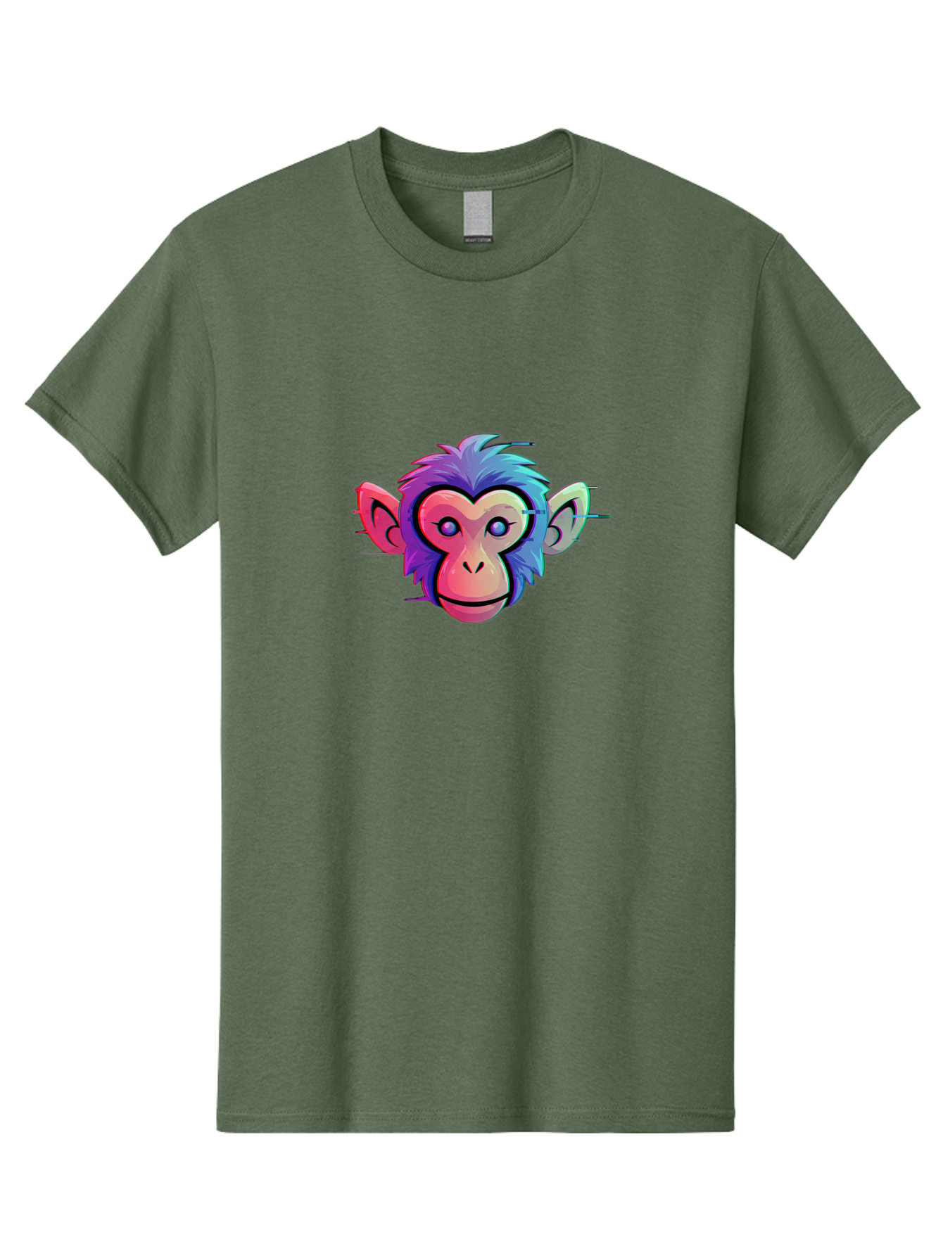 Colorful-Monkey-Head Men'S Graphic Tee, 100% Cotton, Comfortable Casual Summer Wear, Machine Washable, Cartoon Monkey, Colorful Illustration, Vibrant Fur, Pink Face, Blue Eyes, Playful Expression, Whimsical Design, Digital Art, Modern Graphic Baa391 29