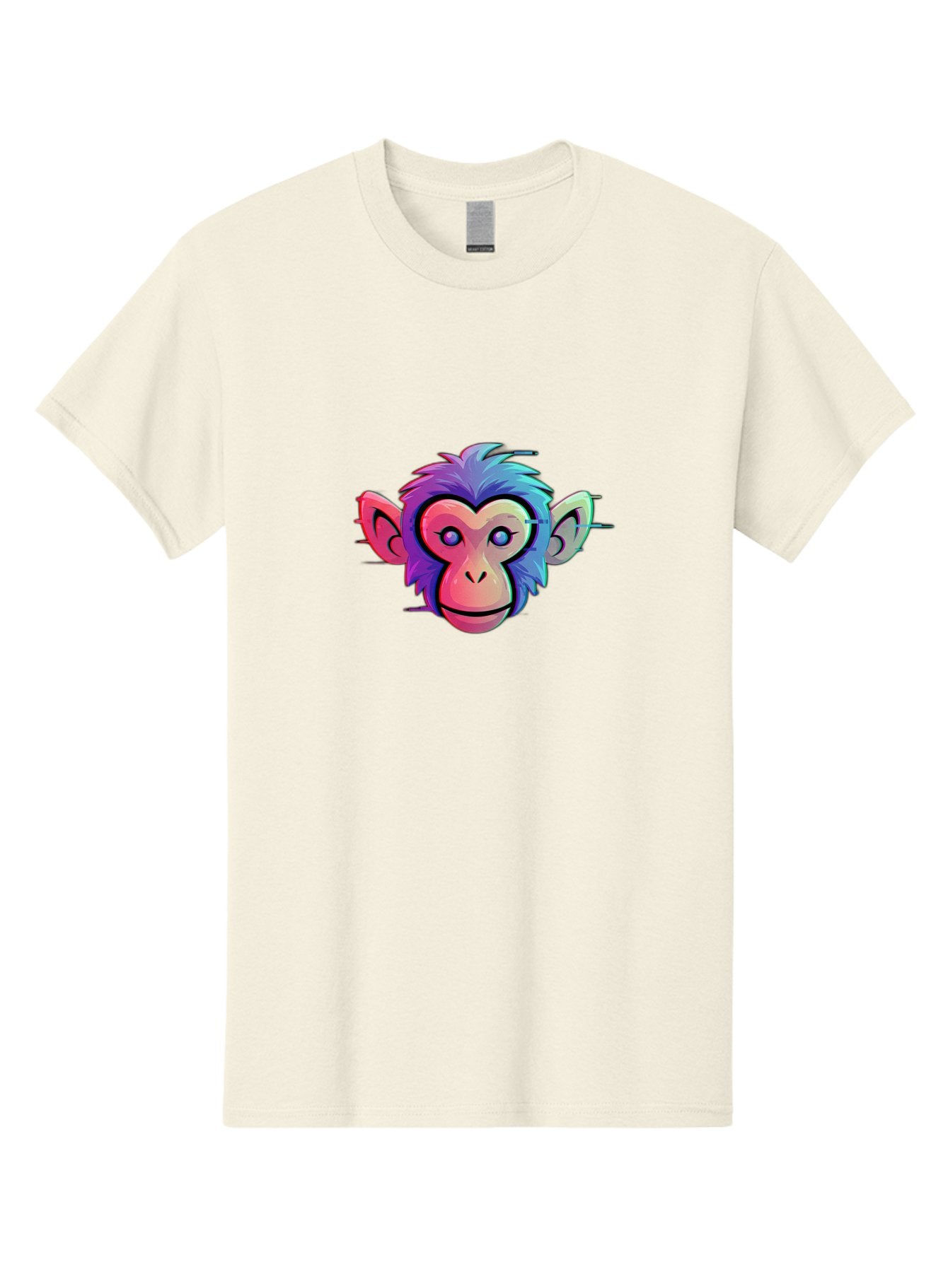 Colorful-Monkey-Head Men'S Graphic Tee, 100% Cotton, Comfortable Casual Summer Wear, Machine Washable, Cartoon Monkey, Colorful Illustration, Vibrant Fur, Pink Face, Blue Eyes, Playful Expression, Whimsical Design, Digital Art, Modern Graphic Baa391 9