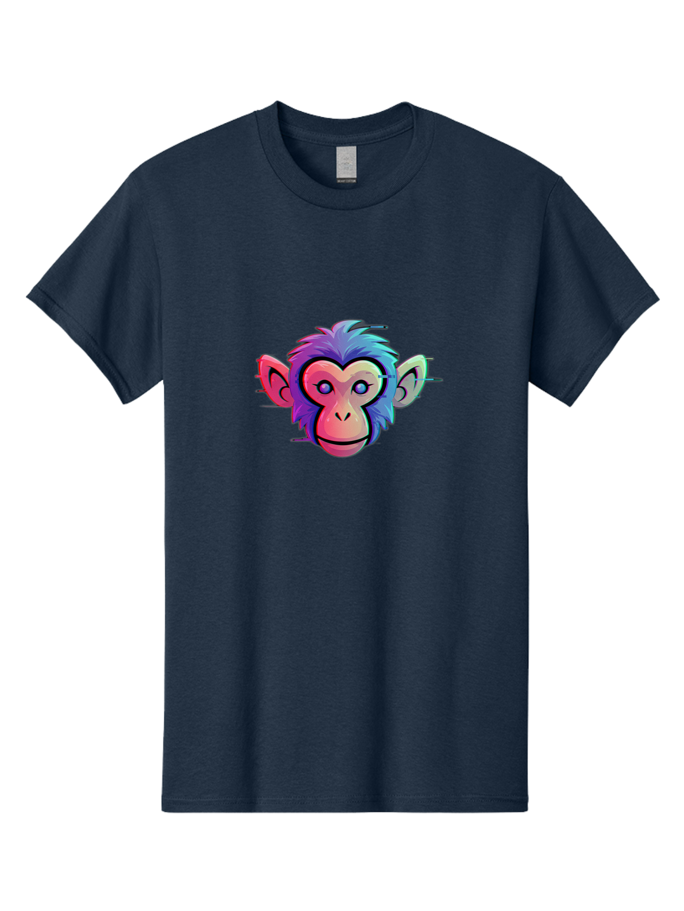 Colorful-Monkey-Head Men'S Graphic Tee, 100% Cotton, Comfortable Casual Summer Wear, Machine Washable, Cartoon Monkey, Colorful Illustration, Vibrant Fur, Pink Face, Blue Eyes, Playful Expression, Whimsical Design, Digital Art, Modern Graphic Baa391