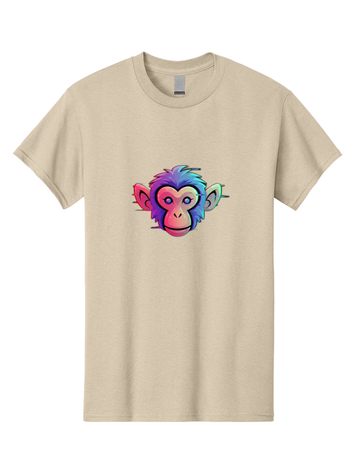 Colorful-Monkey-Head Men'S Graphic Tee, 100% Cotton, Comfortable Casual Summer Wear, Machine Washable, Cartoon Monkey, Colorful Illustration, Vibrant Fur, Pink Face, Blue Eyes, Playful Expression, Whimsical Design, Digital Art, Modern Graphic Baa391 8