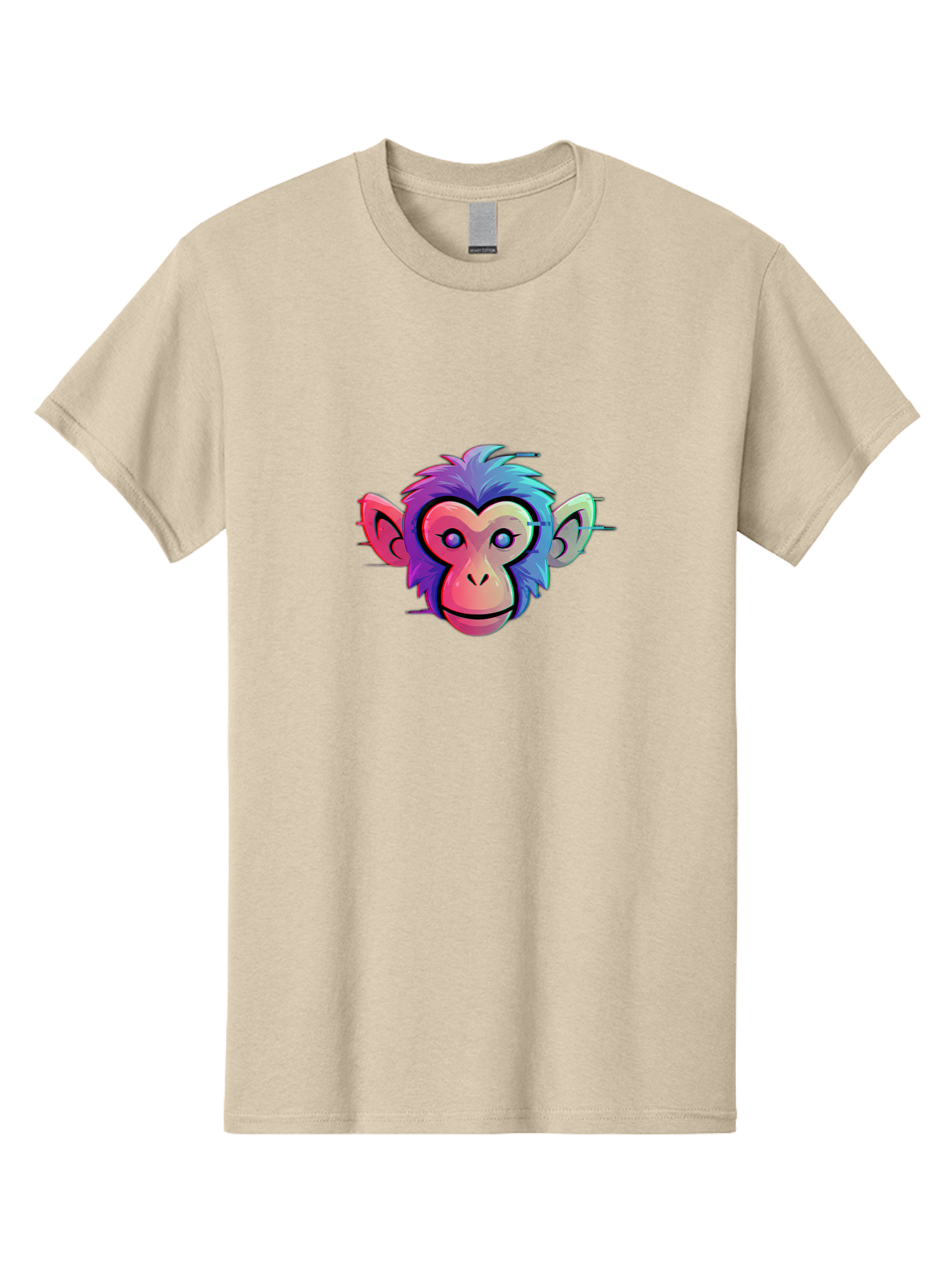 Colorful-Monkey-Head Men'S Graphic Tee, 100% Cotton, Comfortable Casual Summer Wear, Machine Washable, Cartoon Monkey, Colorful Illustration, Vibrant Fur, Pink Face, Blue Eyes, Playful Expression, Whimsical Design, Digital Art, Modern Graphic Baa391 11