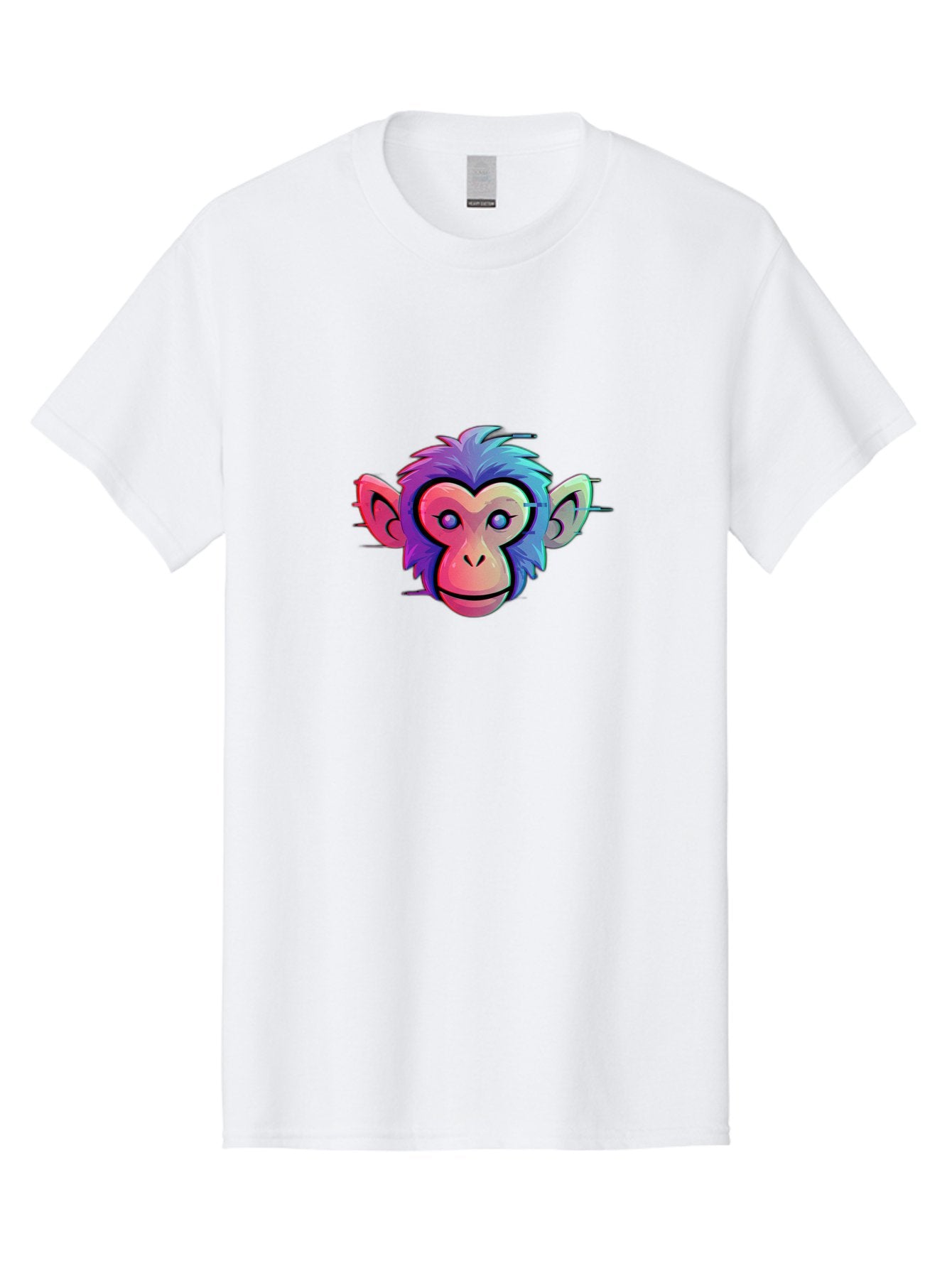 Colorful-Monkey-Head Men'S Graphic Tee, 100% Cotton, Comfortable Casual Summer Wear, Machine Washable, Cartoon Monkey, Colorful Illustration, Vibrant Fur, Pink Face, Blue Eyes, Playful Expression, Whimsical Design, Digital Art, Modern Graphic Baa391