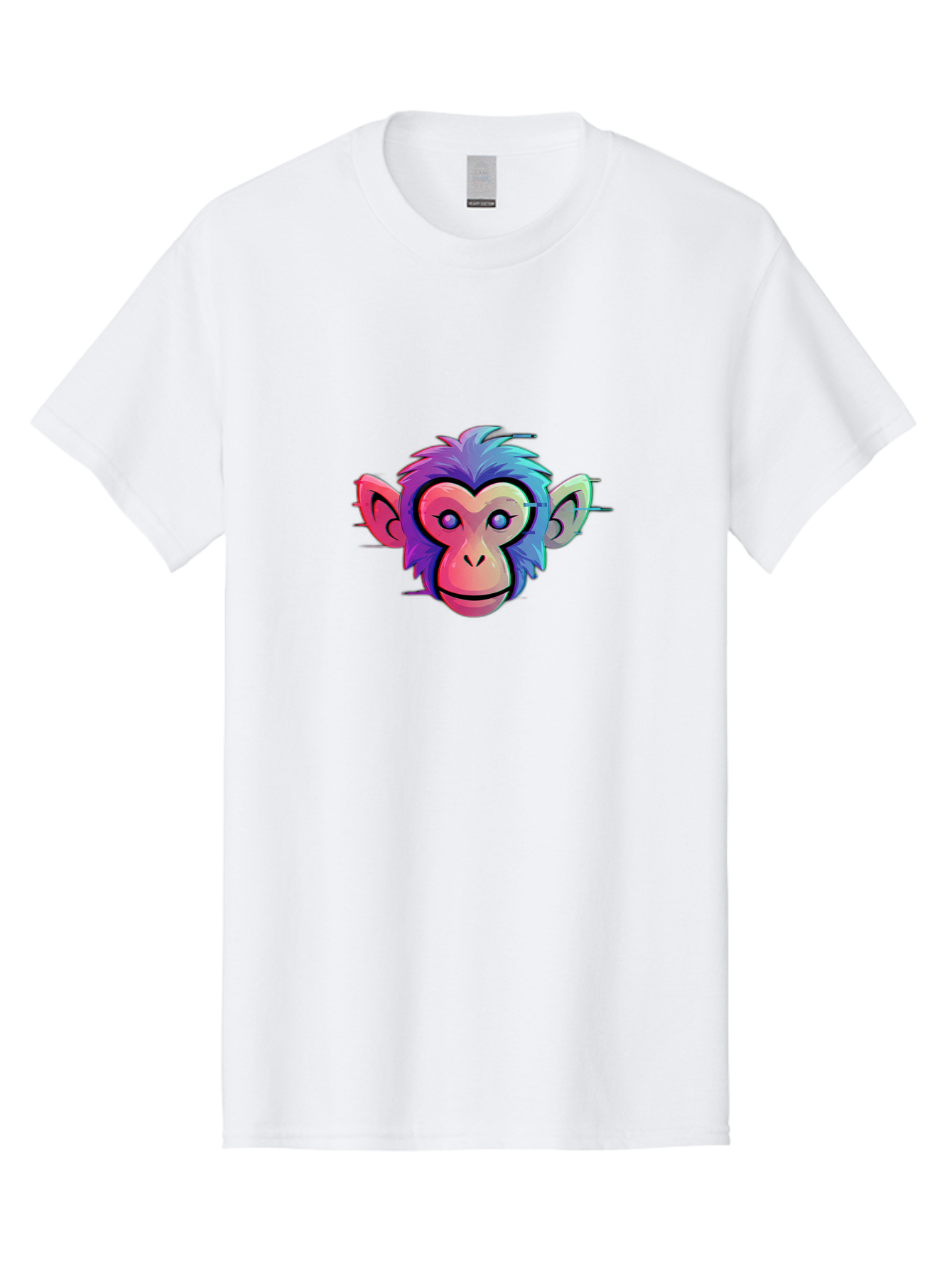 Colorful-Monkey-Head Men'S Graphic Tee, 100% Cotton, Comfortable Casual Summer Wear, Machine Washable, Cartoon Monkey, Colorful Illustration, Vibrant Fur, Pink Face, Blue Eyes, Playful Expression, Whimsical Design, Digital Art, Modern Graphic Baa391 21