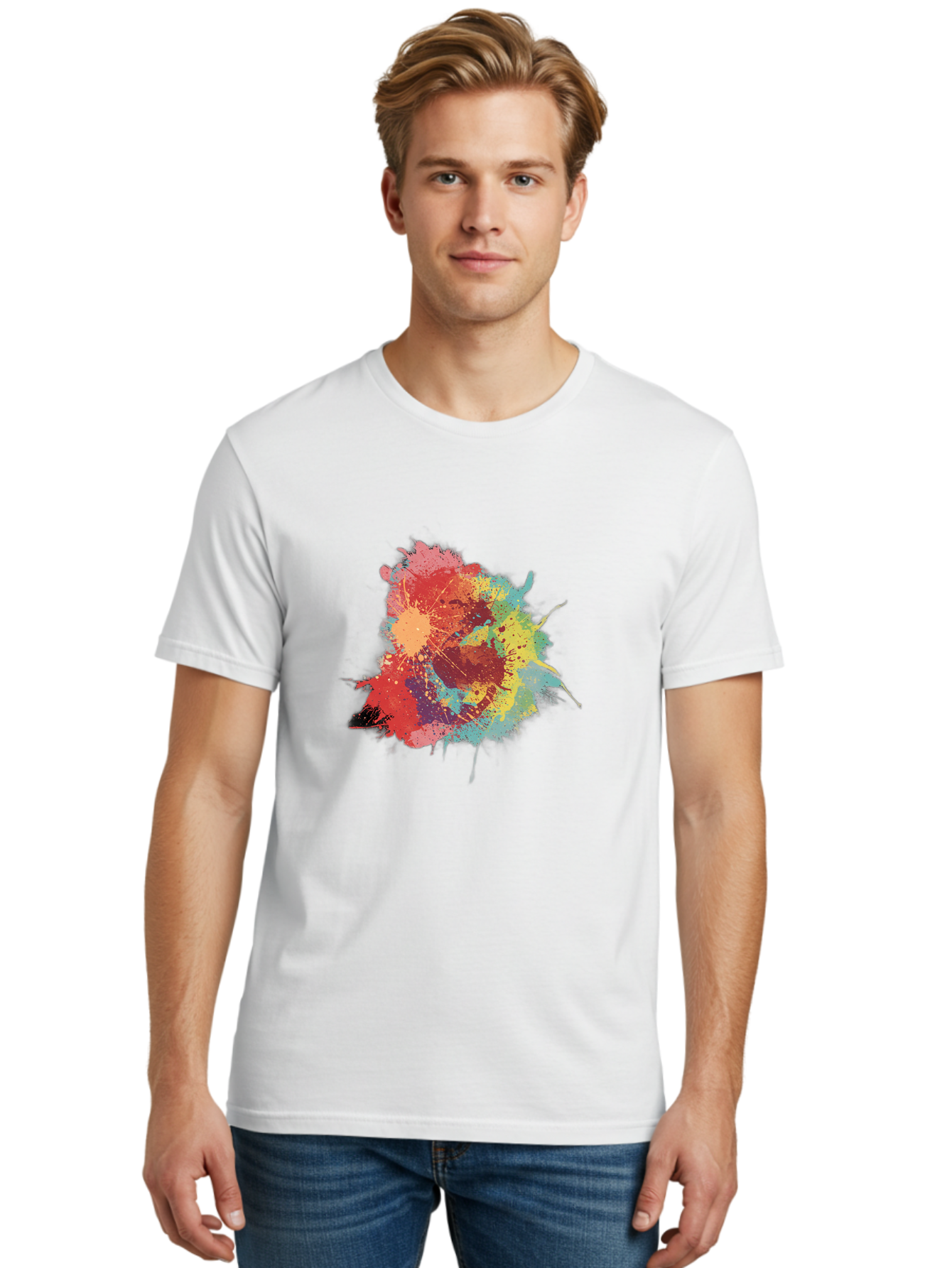 Colorful-Paint-Splatter Men'S Graphic Tee, 100% Cotton, Comfortable Casual Summer Wear, Machine Washable, Colorful Paint Splash, Vibrant Colors, Abstract Art, Dynamic Splatters, Creative Expression, Multicolored Design, Artistic Splatter, Baa392 28