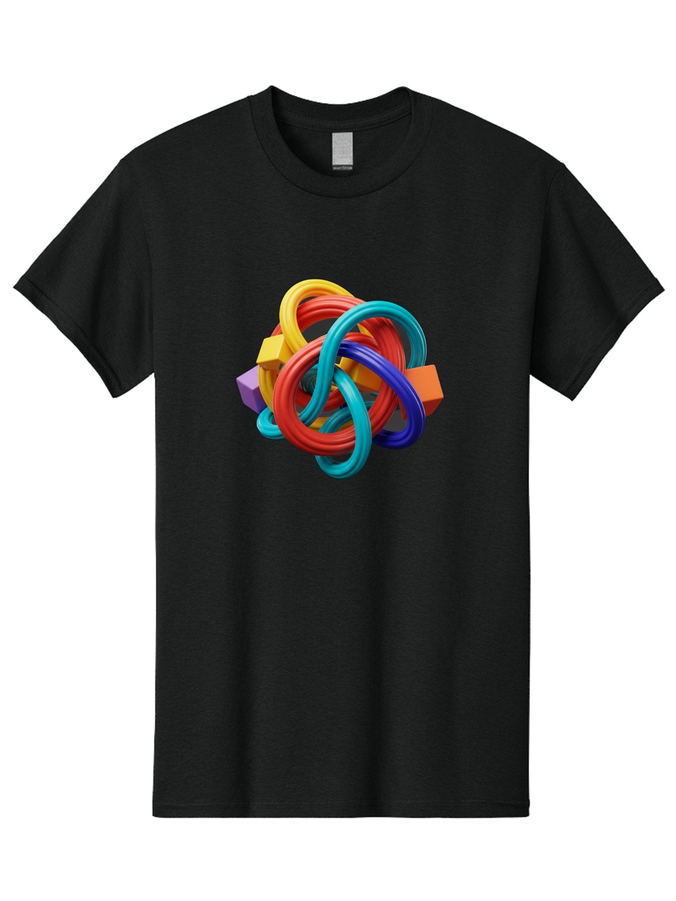 Colorful-Rings-And-Cubes Men'S Graphic Tee, 100% Cotton, Comfortable Casual Summer Wear, Machine Washable, Interconnected Rings, 3D Graphics, Colorful Shapes, Abstract Art, Vibrant Colors, Geometric Forms, Dynamic Composition, Modern Design, Baa393 12