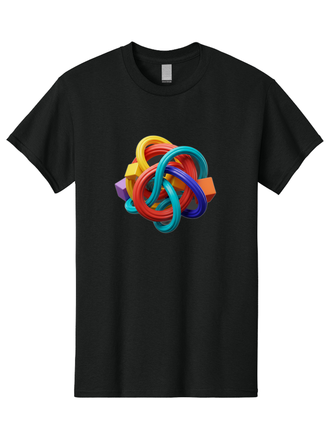 Colorful-Rings-And-Cubes Men'S Graphic Tee, 100% Cotton, Comfortable Casual Summer Wear, Machine Washable, Interconnected Rings, 3D Graphics, Colorful Shapes, Abstract Art, Vibrant Colors, Geometric Forms, Dynamic Composition, Modern Design, Baa393 5