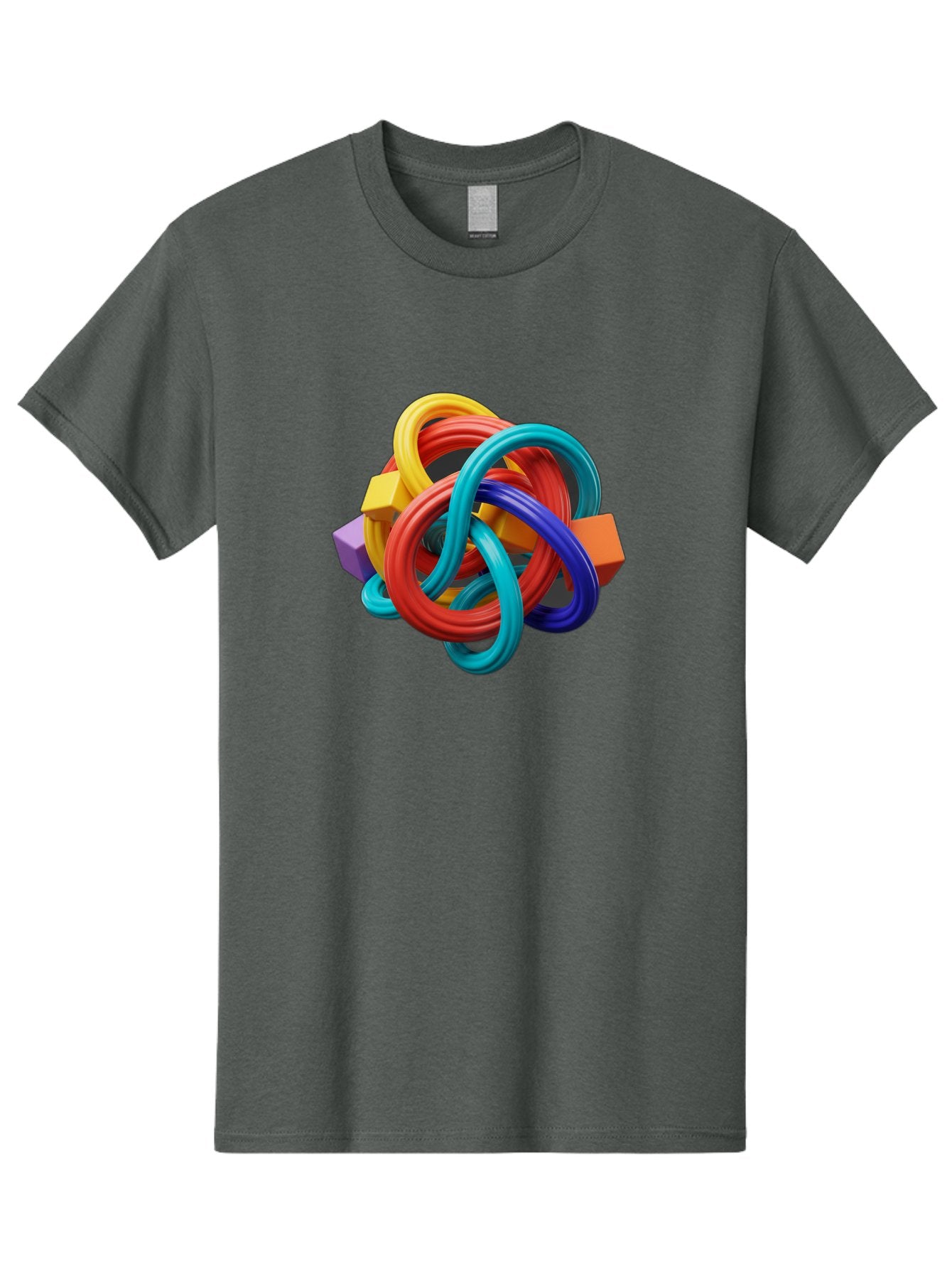 Colorful-Rings-And-Cubes Men'S Graphic Tee, 100% Cotton, Comfortable Casual Summer Wear, Machine Washable, Interconnected Rings, 3D Graphics, Colorful Shapes, Abstract Art, Vibrant Colors, Geometric Forms, Dynamic Composition, Modern Design, Baa393 14