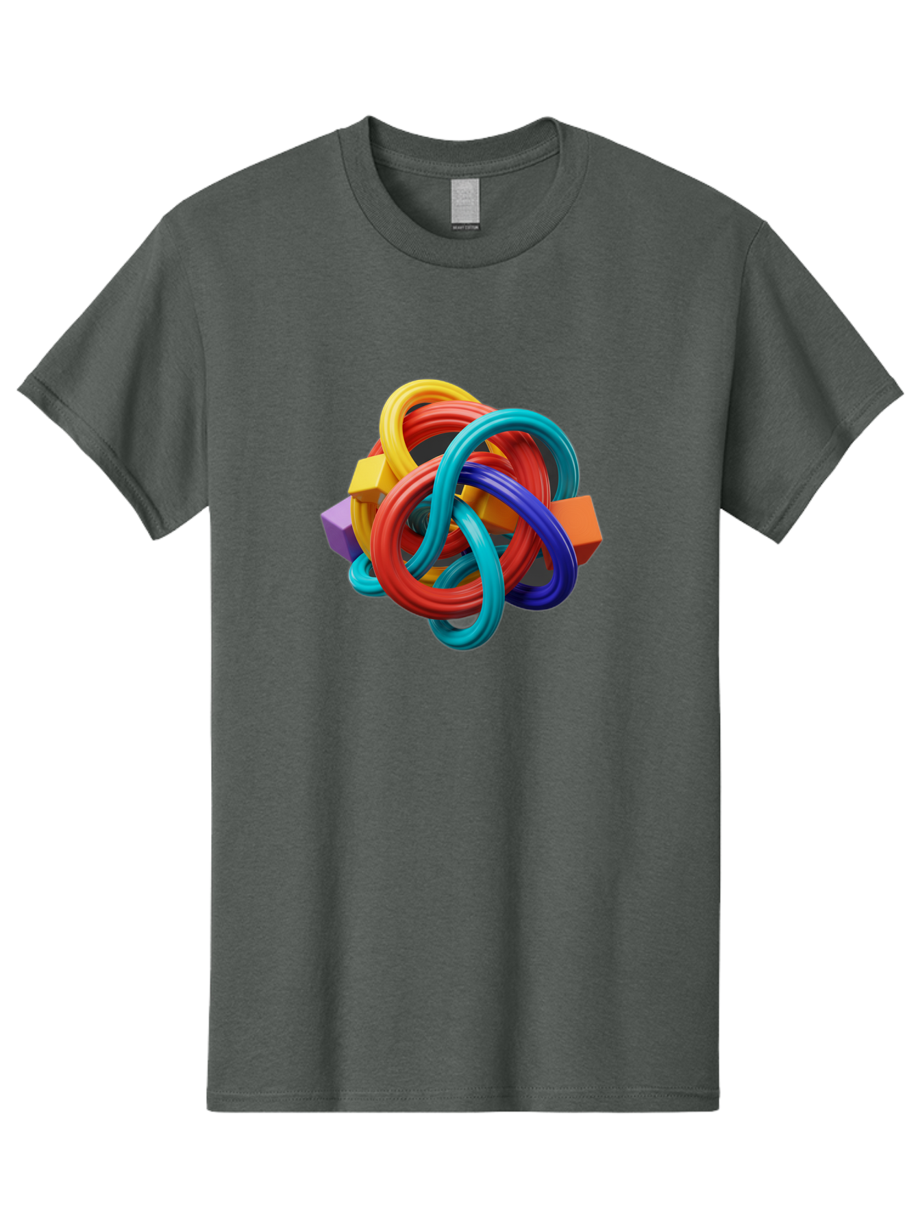 Colorful-Rings-And-Cubes Men'S Graphic Tee, 100% Cotton, Comfortable Casual Summer Wear, Machine Washable, Interconnected Rings, 3D Graphics, Colorful Shapes, Abstract Art, Vibrant Colors, Geometric Forms, Dynamic Composition, Modern Design, Baa393 3