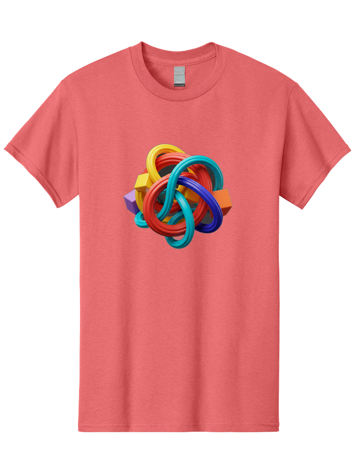 Colorful-Rings-And-Cubes Men'S Graphic Tee, 100% Cotton, Comfortable Casual Summer Wear, Machine Washable, Interconnected Rings, 3D Graphics, Colorful Shapes, Abstract Art, Vibrant Colors, Geometric Forms, Dynamic Composition, Modern Design, Baa393 19