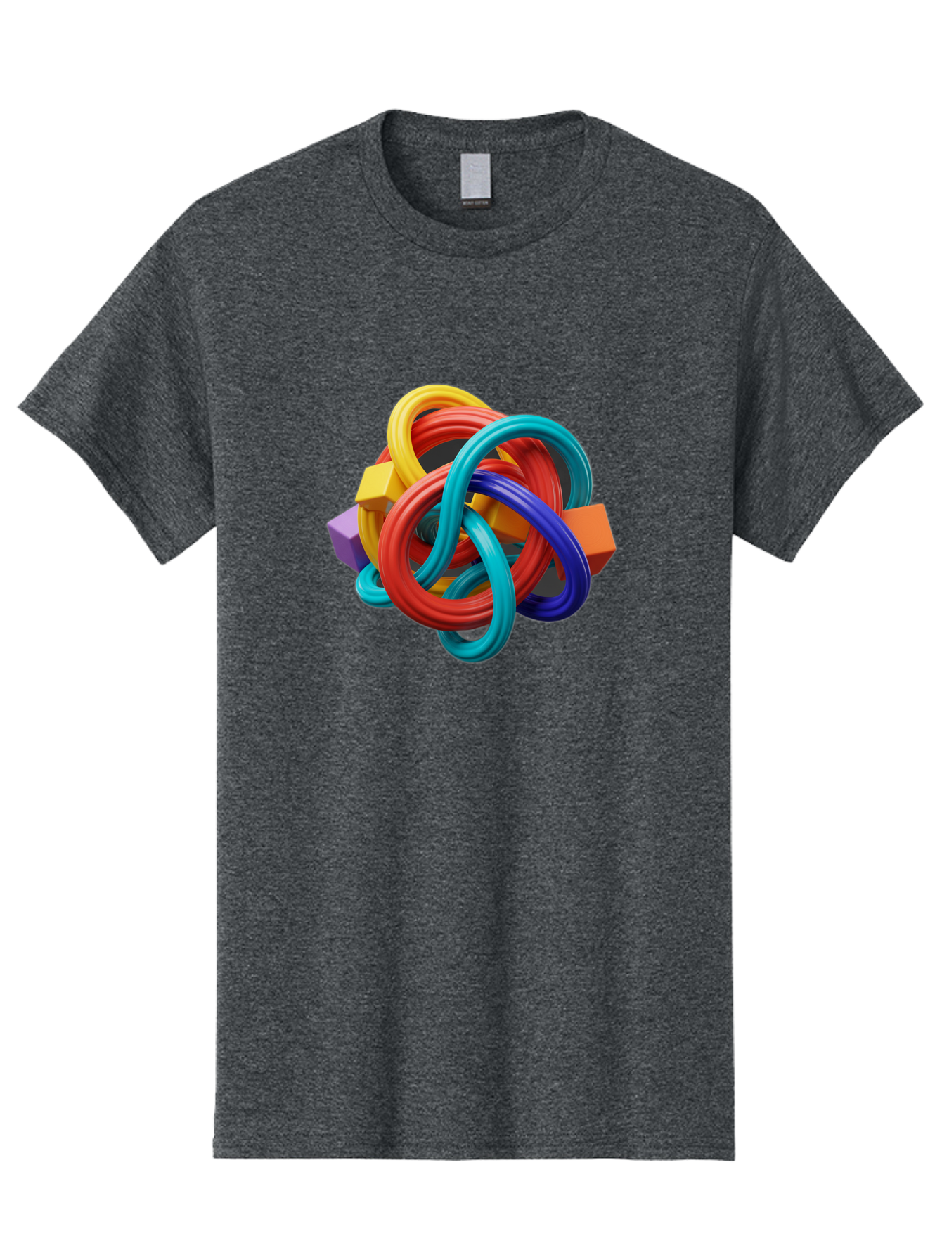 Colorful-Rings-And-Cubes Men'S Graphic Tee, 100% Cotton, Comfortable Casual Summer Wear, Machine Washable, Interconnected Rings, 3D Graphics, Colorful Shapes, Abstract Art, Vibrant Colors, Geometric Forms, Dynamic Composition, Modern Design, Baa393 11